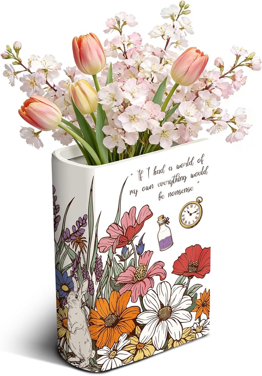 Decoratieve boekvaas - grote keramische vaas - uniek paddenstoel konijn ontwerp - perfect voor woonkamer - SnelShoppen