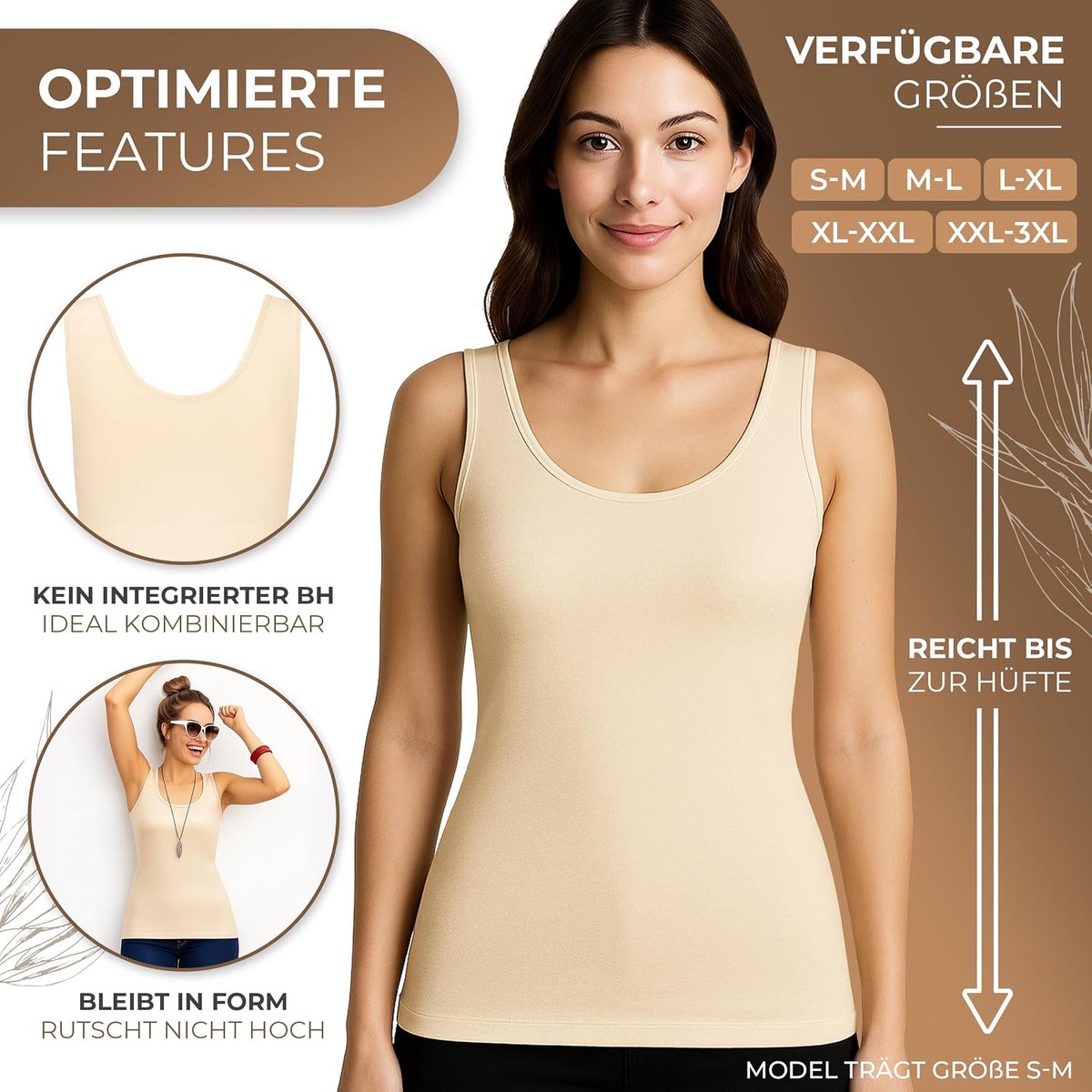 3-pack Longshirt Dames Ondershirts | Basic Feel Good Microvezel Damestop zonder Beugel | Onderhemd Dames Wit Zwart Beige