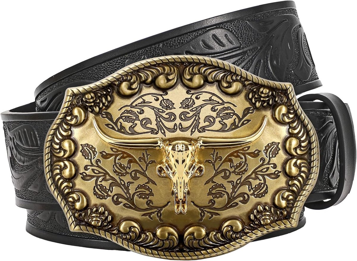 Western leren cowboyriem voor heren en dames, longhorn-gesp, cowgirl