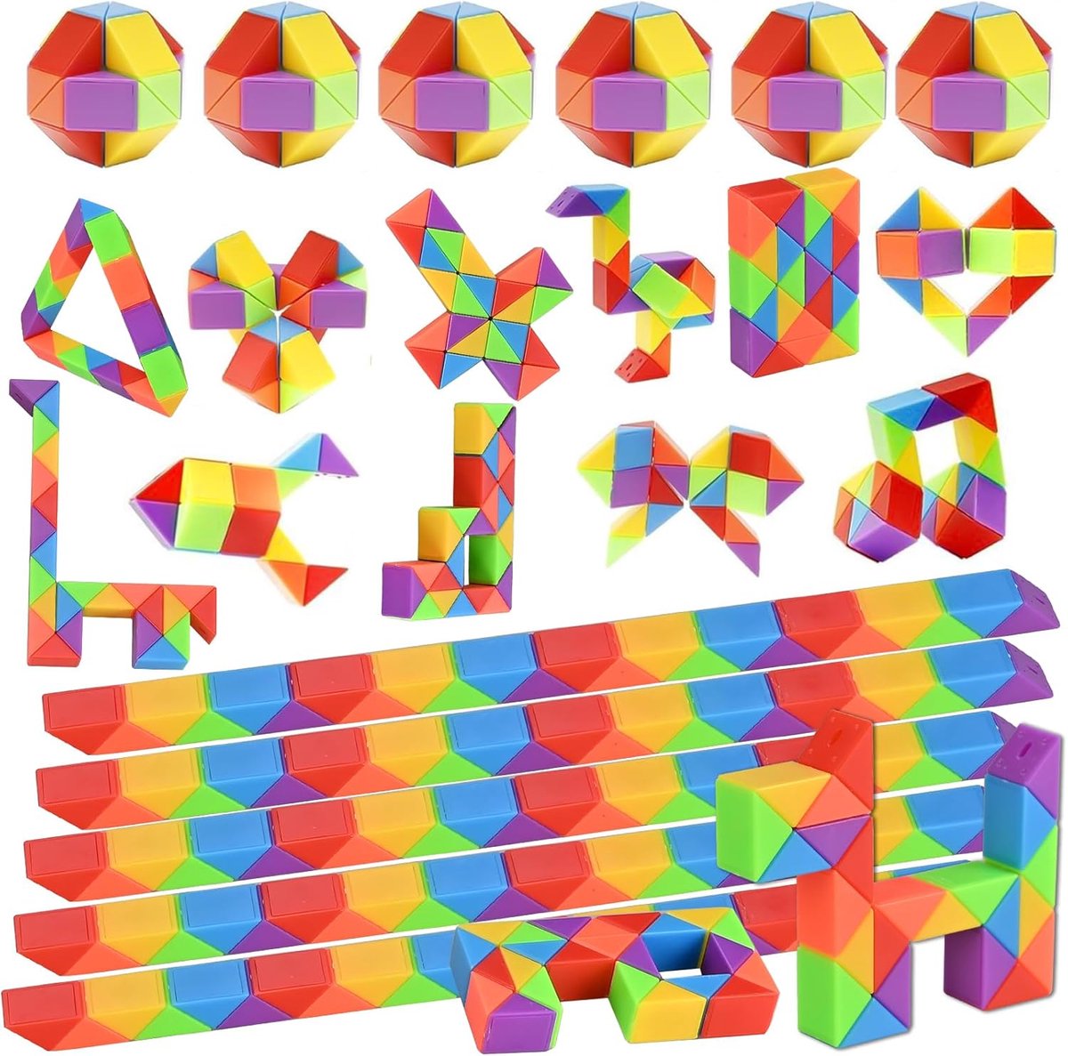 24 stuks kleurrijke magische slangen, 24 blokken, speelgoed, twist dobbelstenen, puzzel, gadget, kindercadeautje, eindefeest, verjaardag, voor jongens