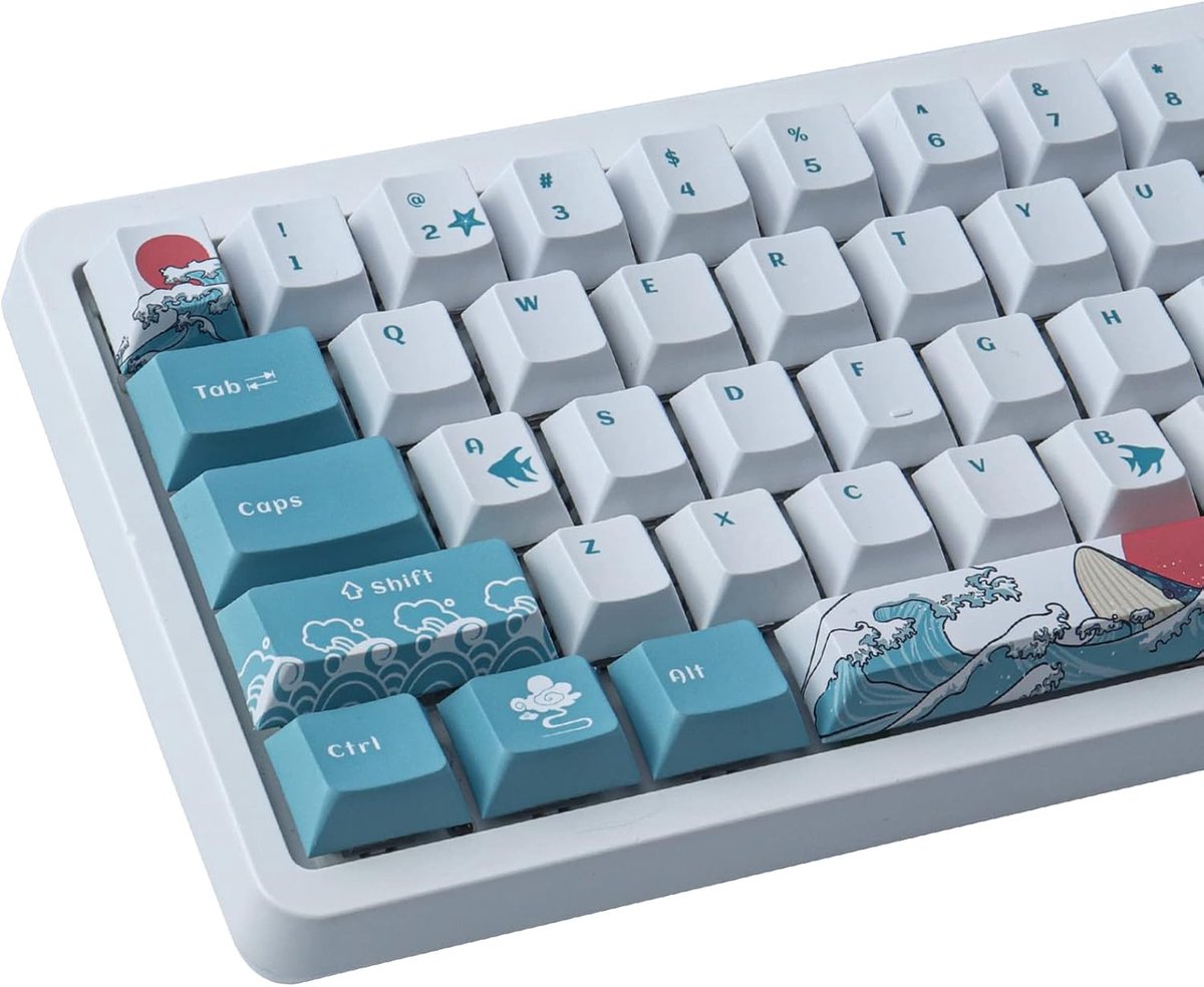 Keycaps 100 Toetsen Cherry Profile Dye Sublimation Coral Sea Keycaps voor ISO/ANSI Layout 61/64/68/87 Gateron MX Switches Mechanisch Toetsenbord