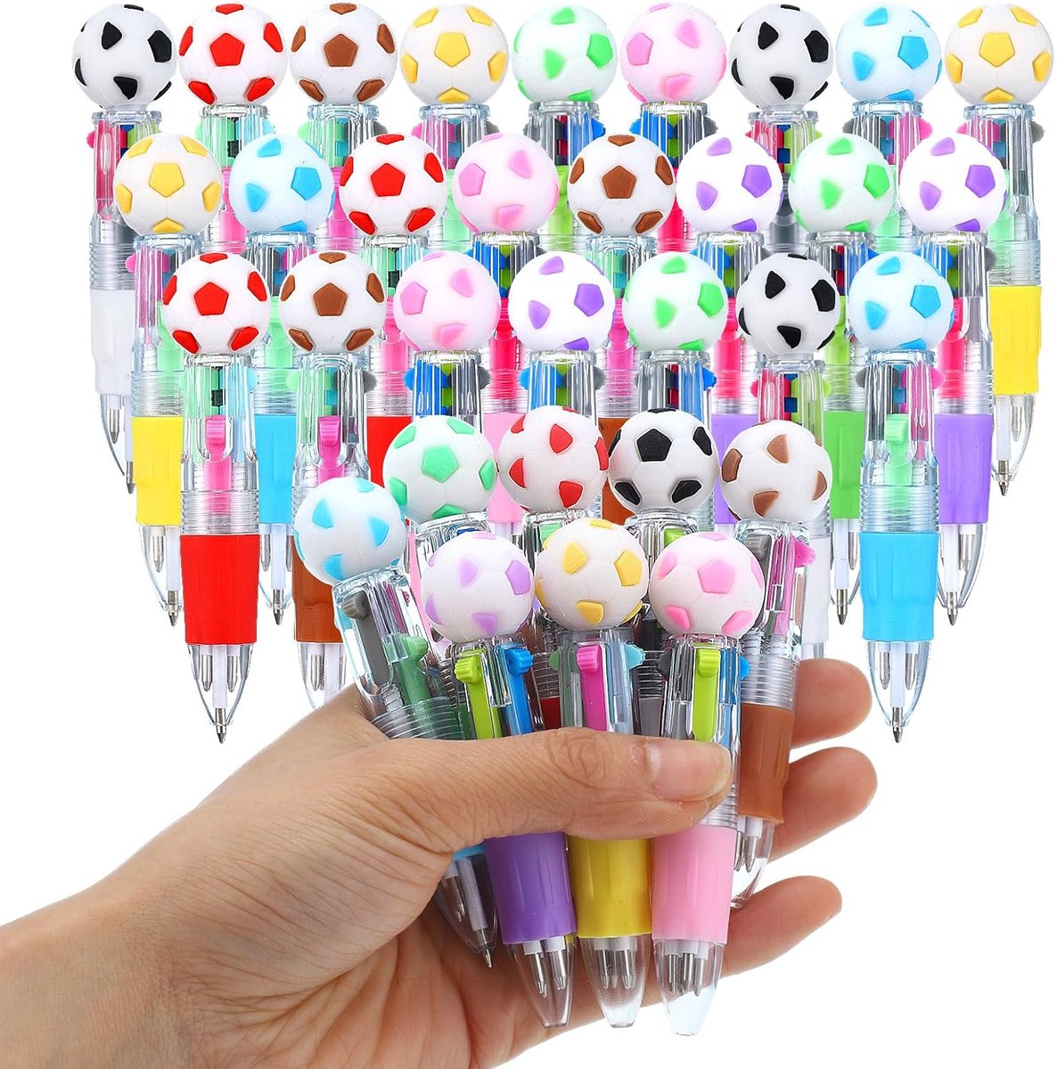 24 Stuks 4-in-1 Balpen, Grappige Voetbalpen voor Kantoor School Student Cadeau (8 Kleuren)