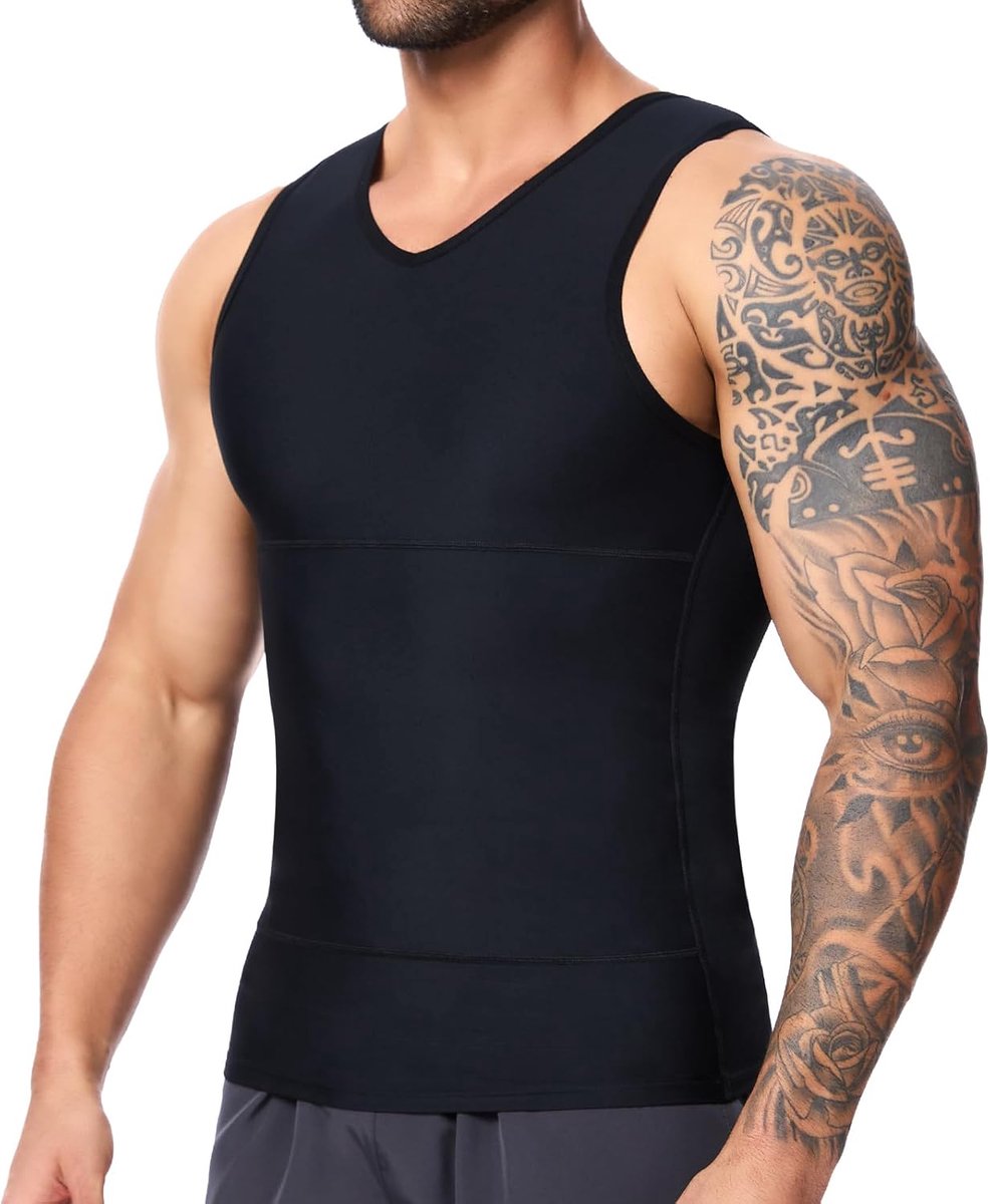 Body Shaper heren mouwloos V-hals elastisch tight compressie shirt
