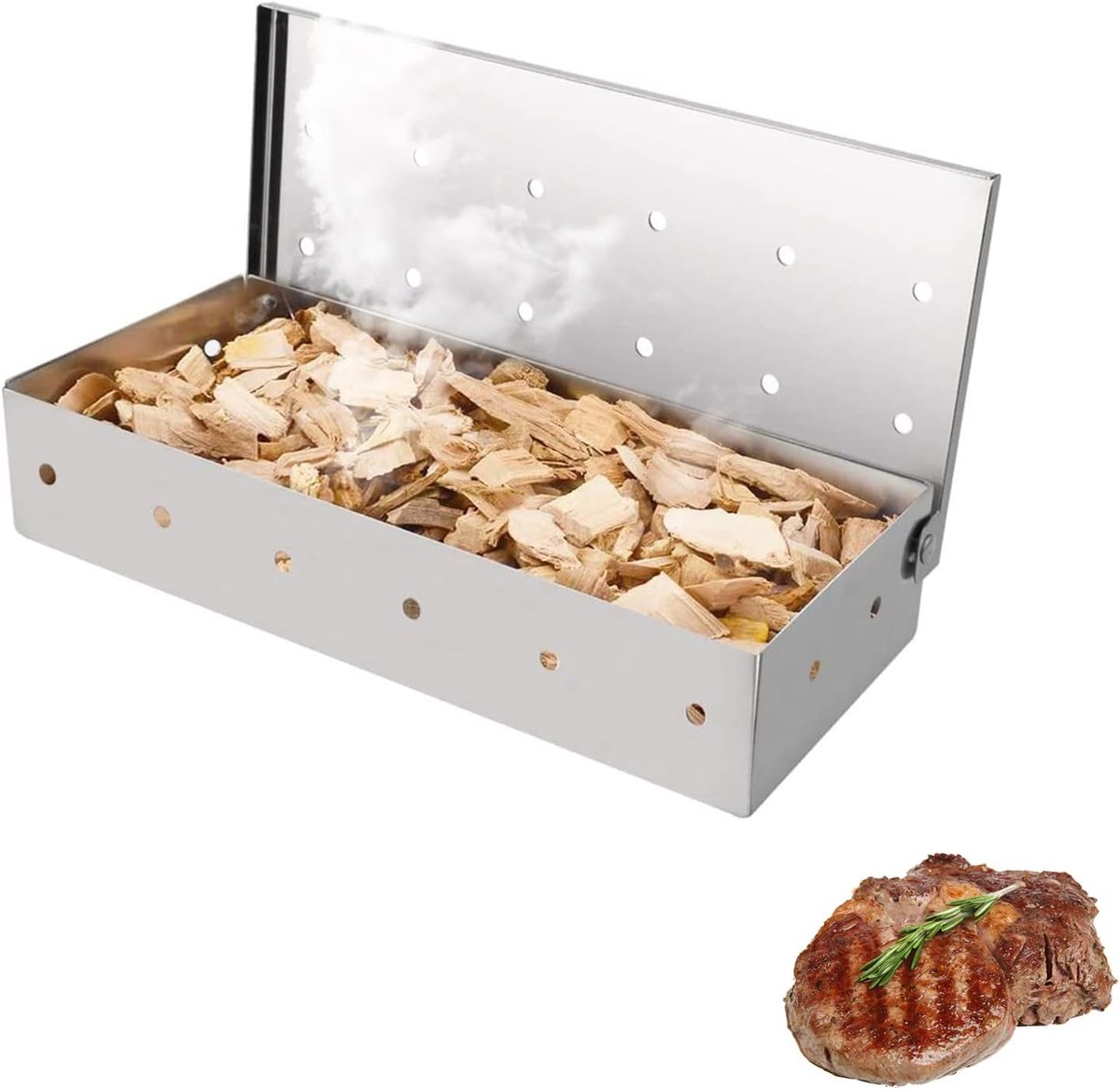 roestvrijstalen Bbq grill smoker box voor rookoven, houtskool en