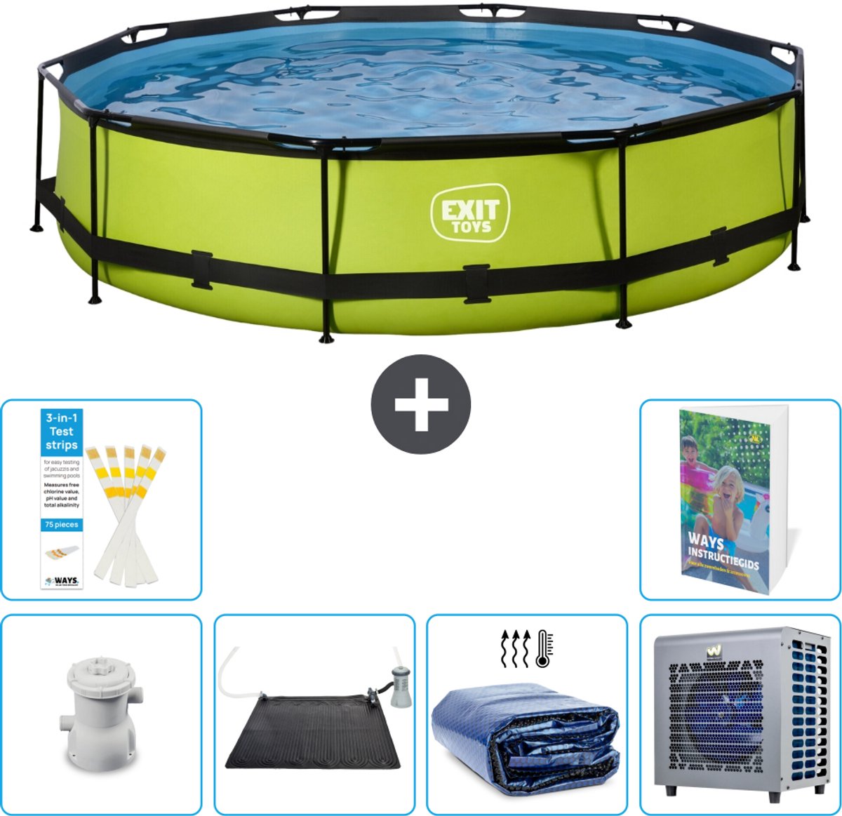 EXIT Rond Lime Frame Zwembad - 360 x 76 cm - Inclusief Pomp - Solar Mat - Solarzeil - Warmtepomp - 7-delig