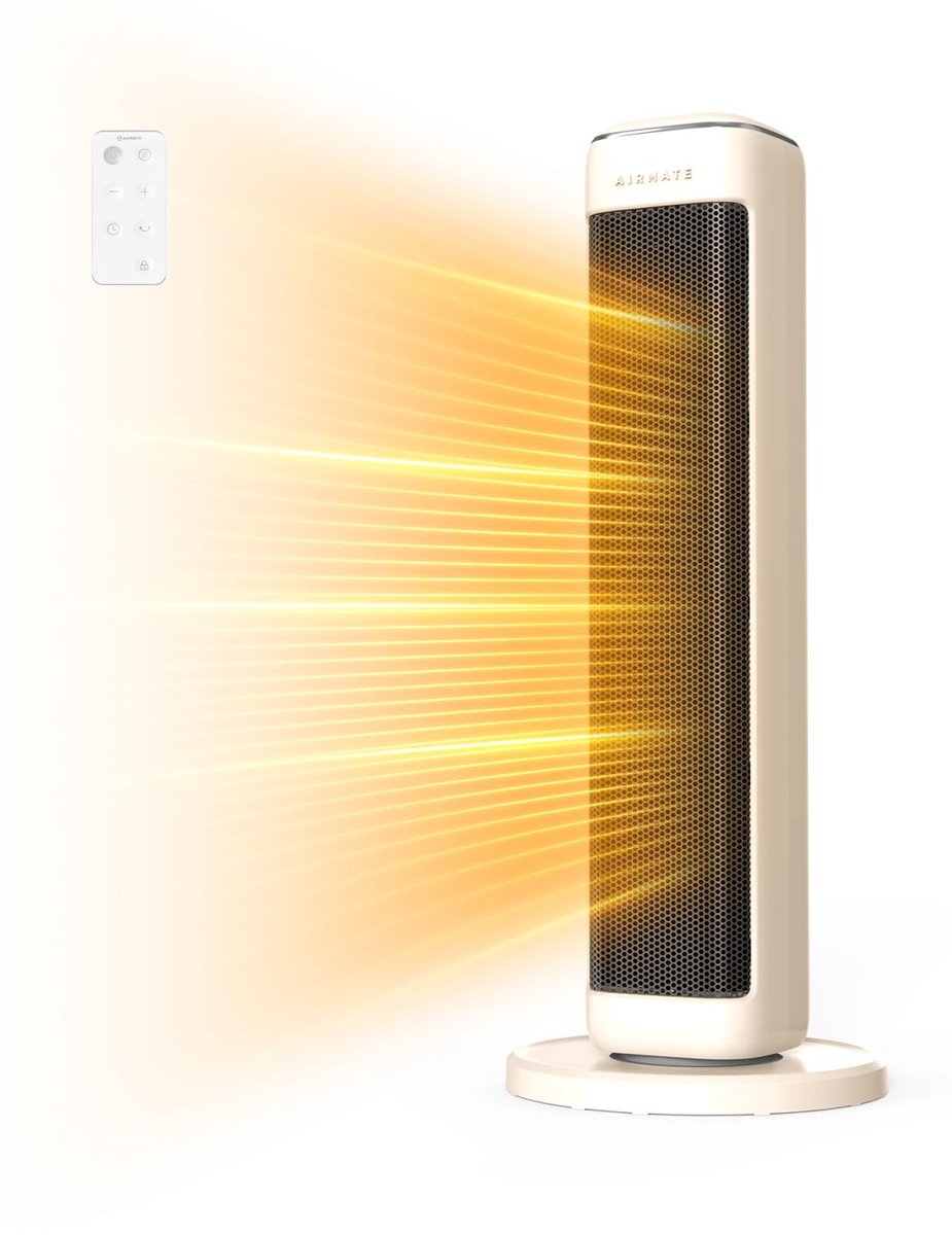 SnelShoppen - AIRMATE 63 cm Ventilatorkachel - Energiebesparend, Keramische Kachel, Stil, 80° Oscillerende Verwarming, Thermostaat, 3 Modi, ECO, 24-Uu
