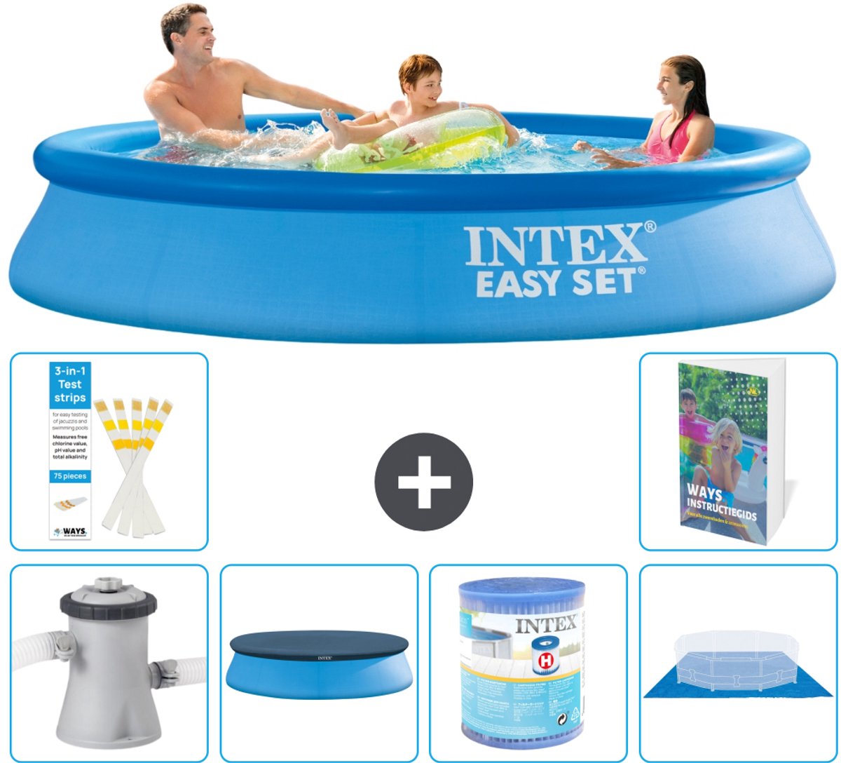 Intex Rond Opblaasbaar Easy Set Zwembad - 305 x 61 cm - Blauw - Inclusief Pomp - Afdekzeil - Filter - Grondzeil - 7-delig