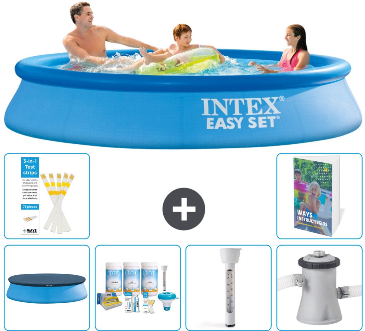 Intex Rond Opblaasbaar Easy Set Zwembad - 305 x 61 cm - Blauw - Inclusief Afdekzeil - Onderhoudspakket - Thermometer - Zwembadfilterpomp - 7-delig