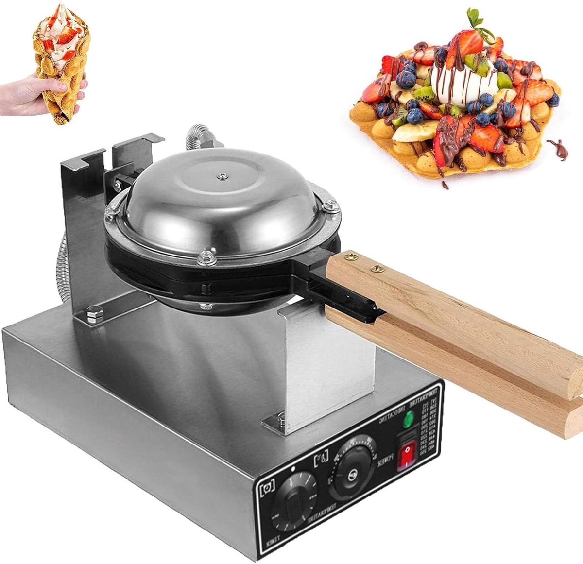 Bubble Waffle Maker - Egg Waffle Machine - Desserts Maken - 180 Graden Rotatie - 22 cm Bakplaat - Zilver