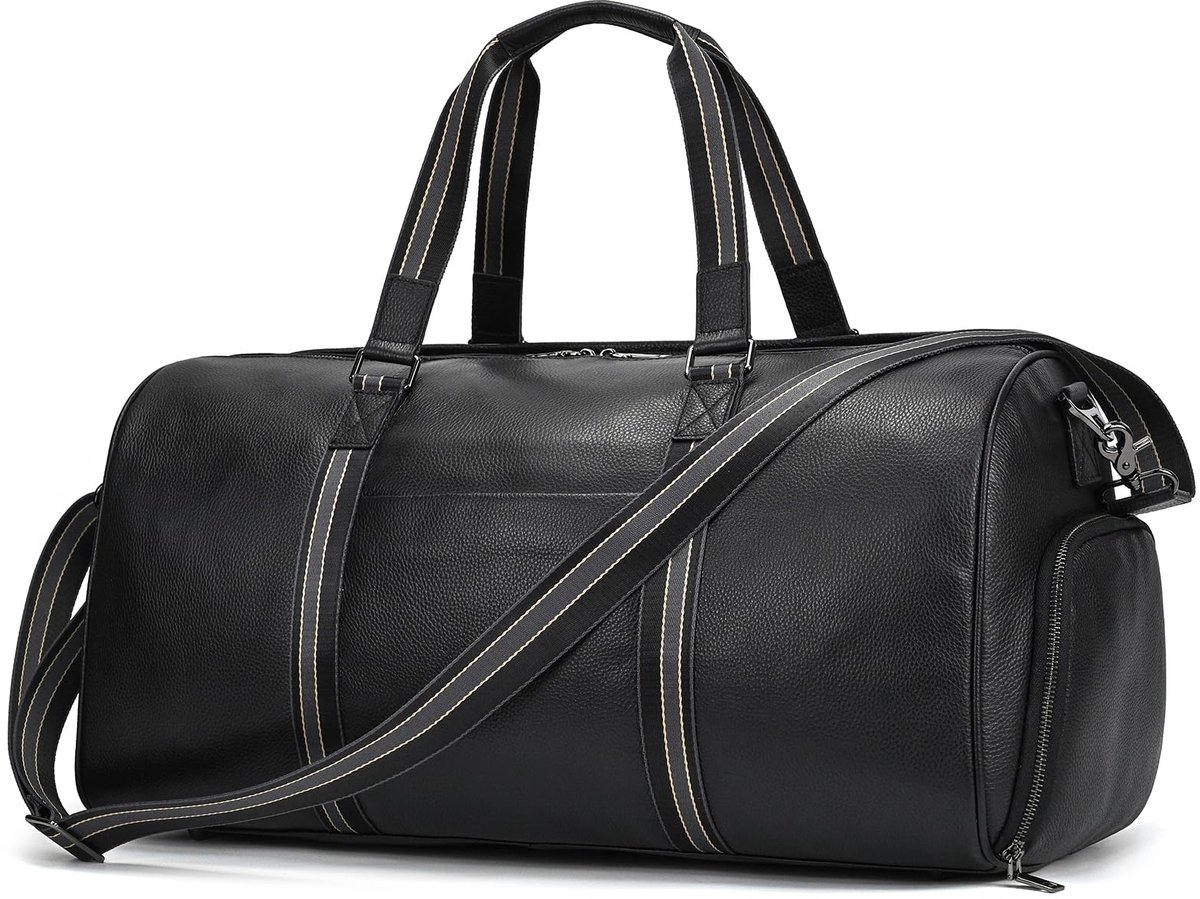 SnelShoppen - Vintage reistas van leer met schoenenvak, weekender duffle reistas, zwart, voor heren en dames, ideaal voor korte reizen, sport en weeke