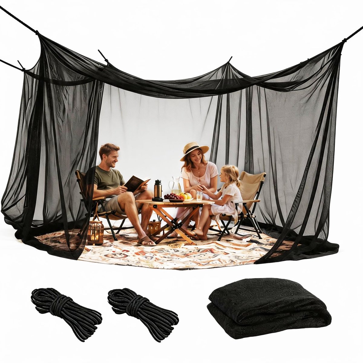 SnelShoppen - Muggennet 300 x 300 x 250 cm - Fijn insectennet met 256 mesh - Ideaal voor camping, tuin, outdoor, insectenbescherming, paviljoen, 16 m