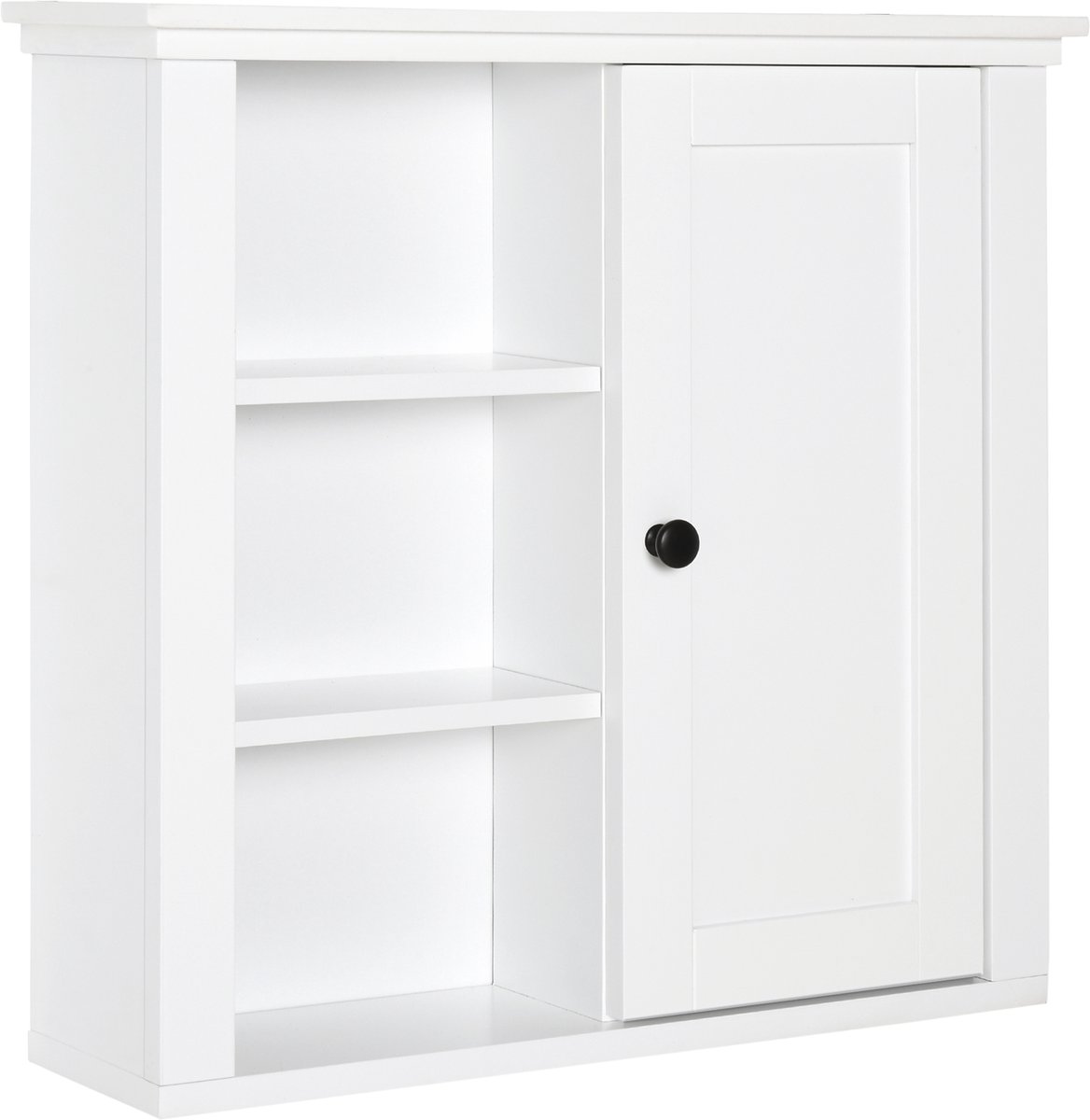 Badkamerwandkast, hangkast, toilet, kast, 1 deur, 3 nissen, afmetingen: 53 x 14,5 x 50,5 cm, van hout, wit