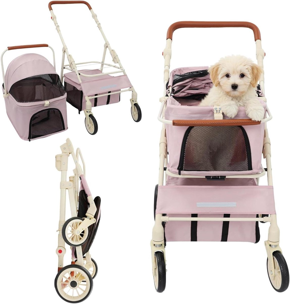 Hondenbuggy Transportbox - Hondenwagen Jogger - Huisdieren Vervoeren - Inklapbaar Dubbellaags Design - Tot 15 kg - Roze