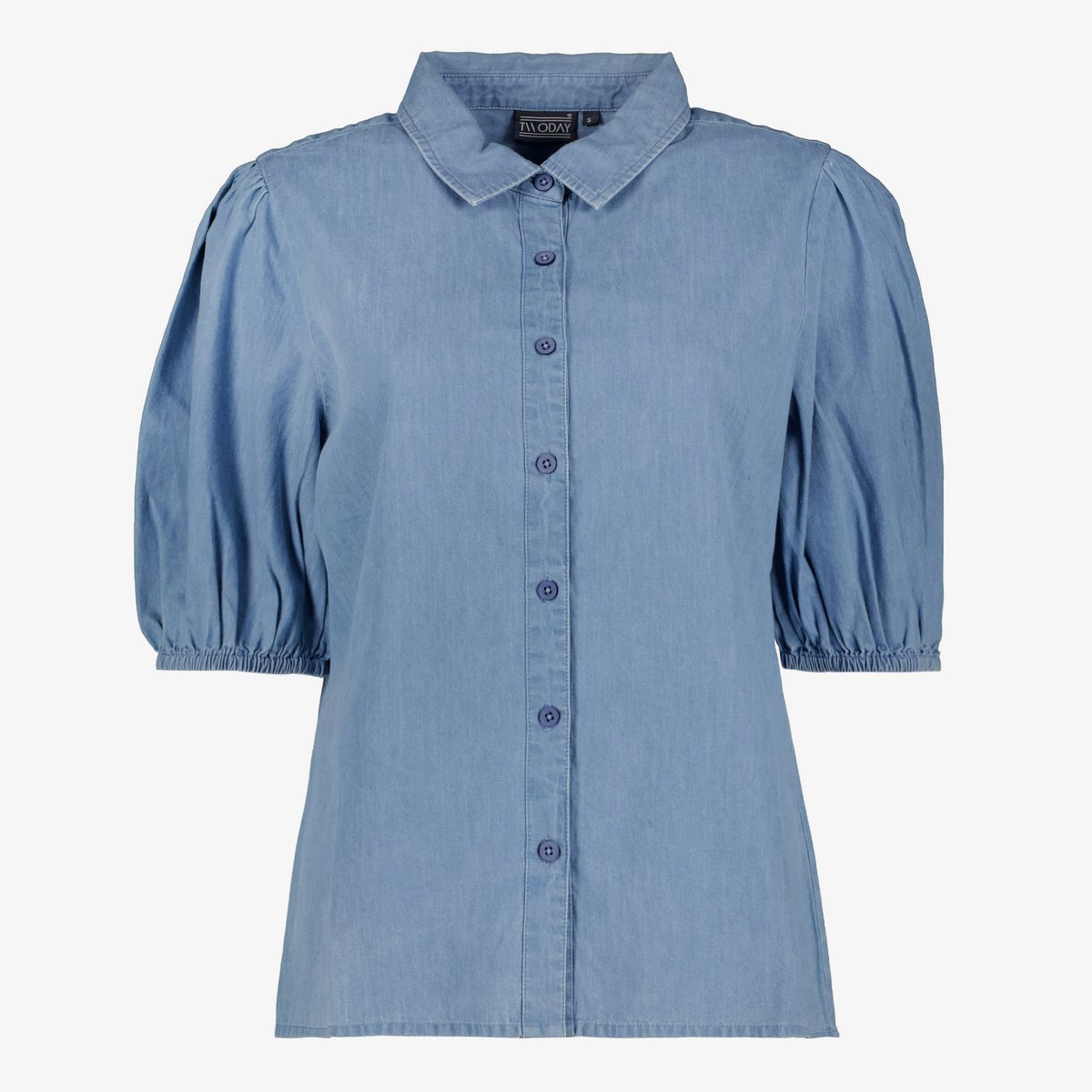 TwoDay dames spijkerblouse met korte pofmouwtjes - Blauw - Maat L