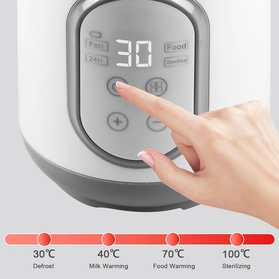 Grijze enkelvoudige babyflesverwarmer met digitaal bedieningspaneel, multifunctioneel ontdooien-opwarmen-steriliseren, 24-uurs constante temperatuur met Europese ronde stekker voor huishoudgebruik — afbeelding 3