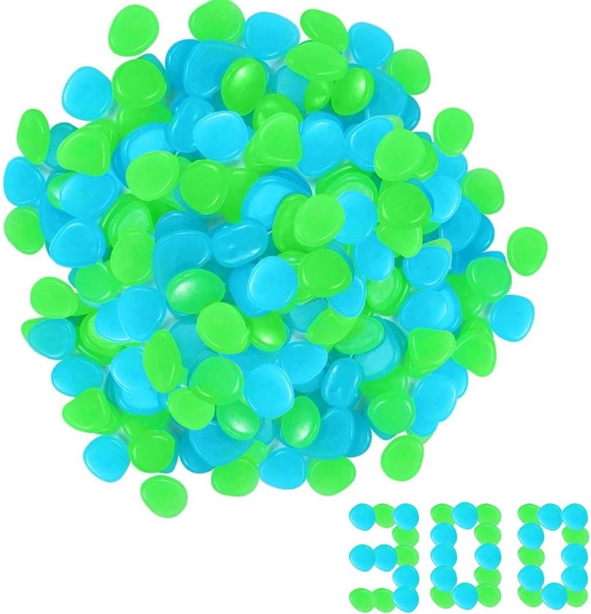 Set van 300 Luminiserende Harsstenen voor Tuin, Vazen en Aquarium - Glanzende Kiezels voor Buitengebruik (Blauw, Groen)