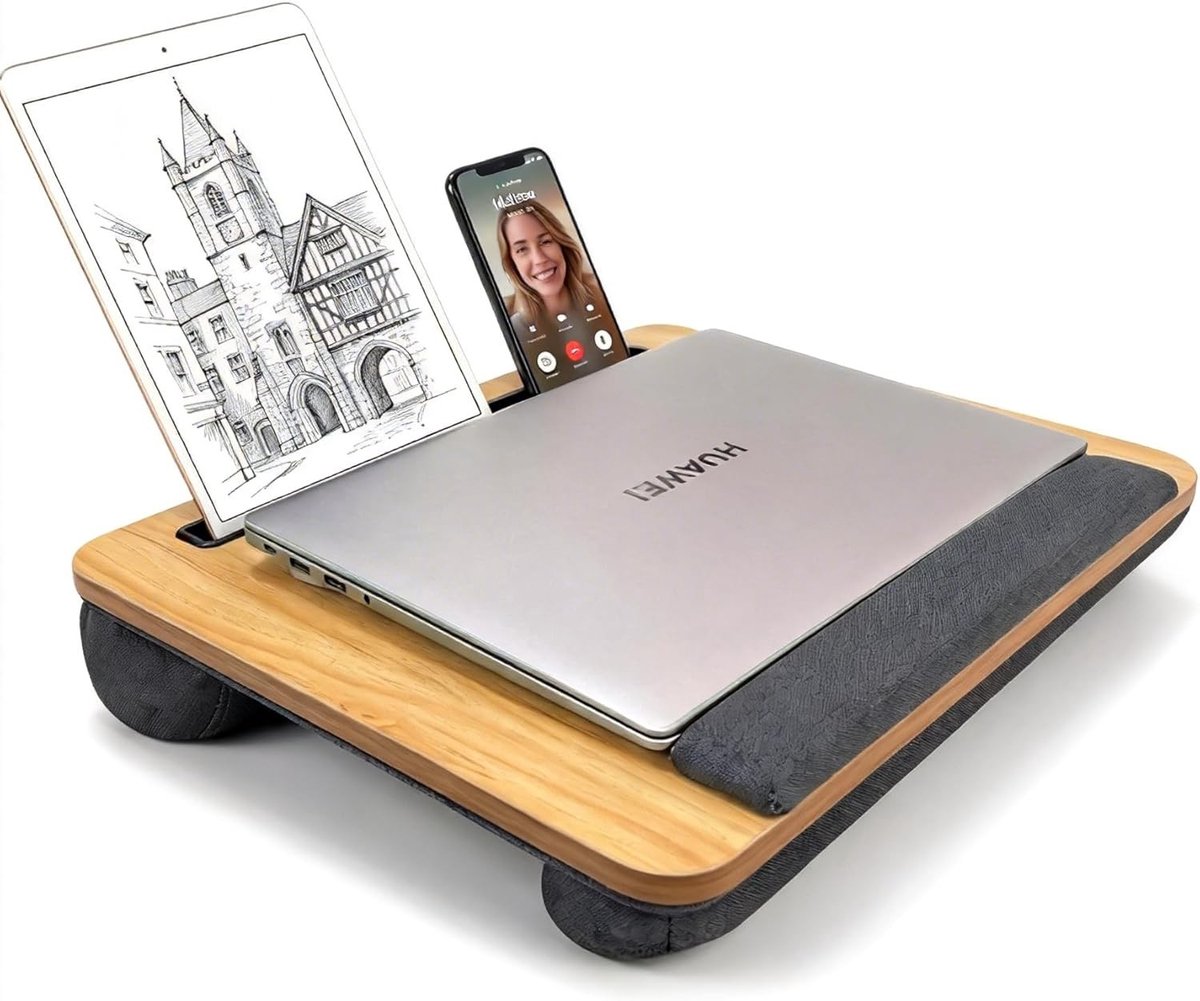 Laptopkussen Lichtbruin - Geventileerde Lapdesk - Ergonomische Polssteun - Met Tablethouder