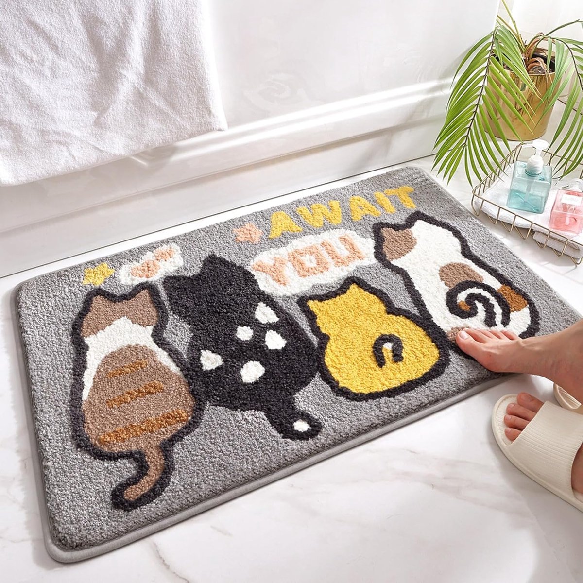 SnelShoppen - Badmat Kat 50 x 80cm, Antislip Zachte Polyester Badkamer Mat, Absorberende Douchemat Machinewasbaar, Decoratieve Kattenkleed voor Badkam