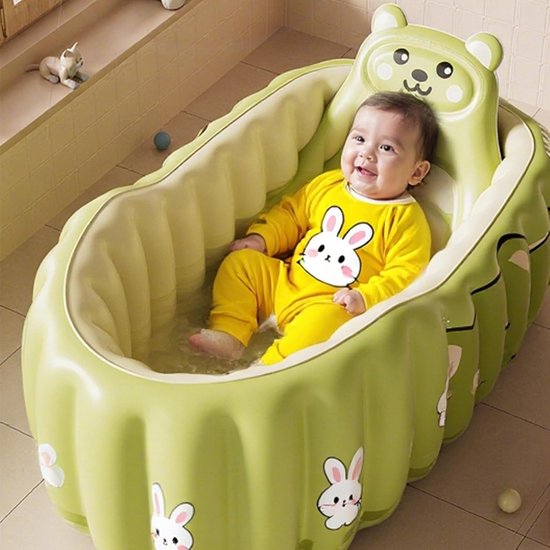 Opblaasbaar Babybad - Draagbaar Opblaasbad - Baby Verzorgen - Met Antislip Zitting - 90 x 58 cm - Beer — afbeelding 2