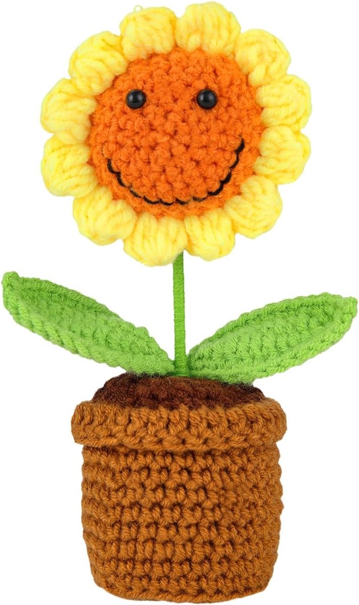 Handgehaakte Zonnebloem met Glimlachend Gezicht, Perfect voor Woondecoratie, Positieve Cadeaus en Creatieve Moeder Makers