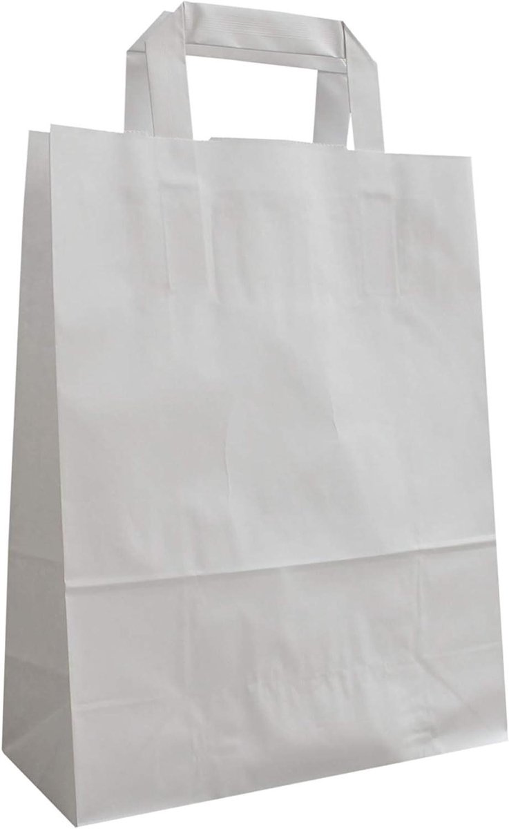 Papieren draagtassen - Winkelzakken tasjes - Winkelen & verpakken - Platte hengsels - 22 x 28 cm - Wit