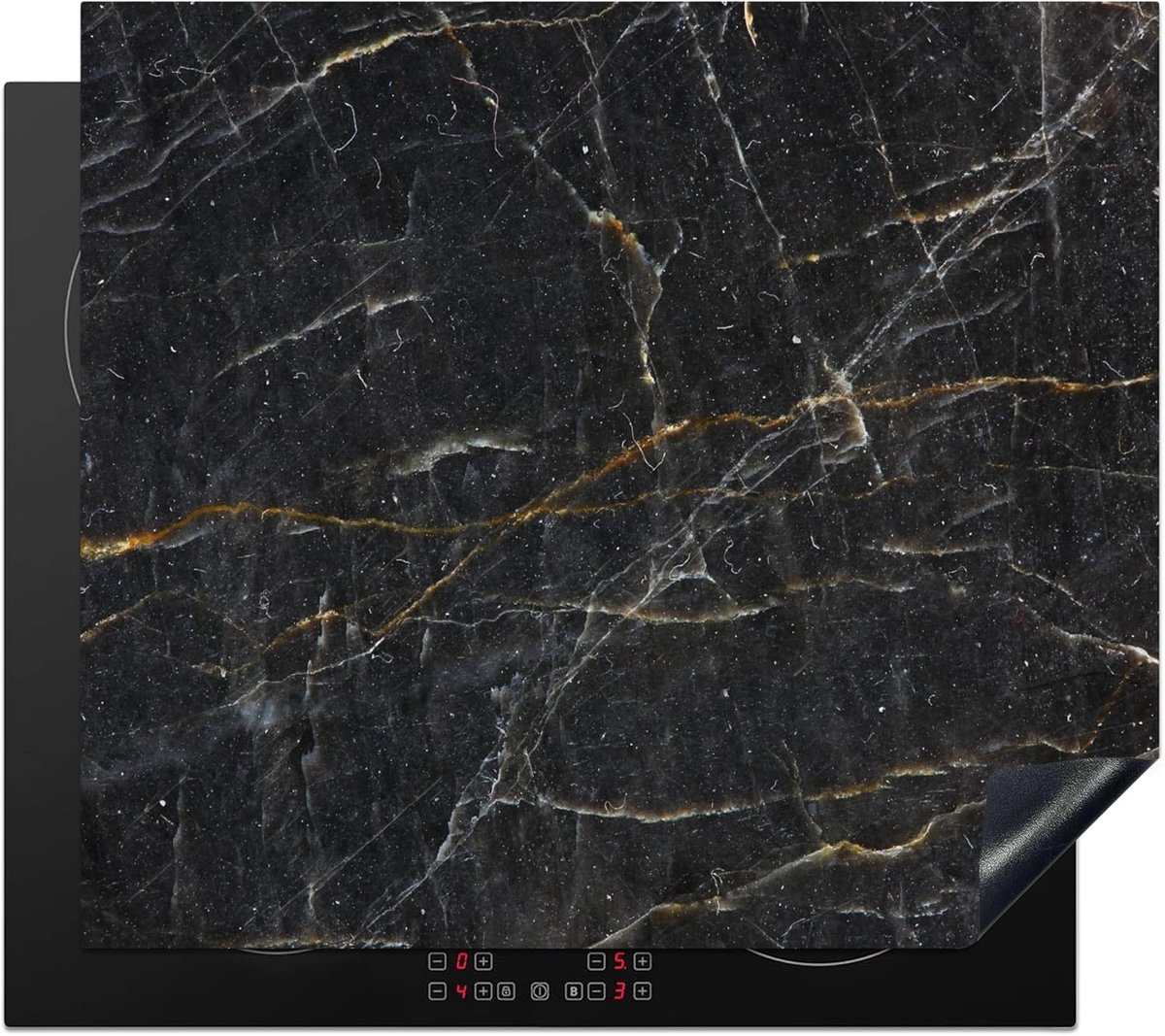 SnelShoppen - Inductiekookplaat Beschermer 59x52cm - Keuken Decoratie Antislip Mat - Marmer Zwart Goud Grijs - Kookplaat Bescherming tegen Vlekken en