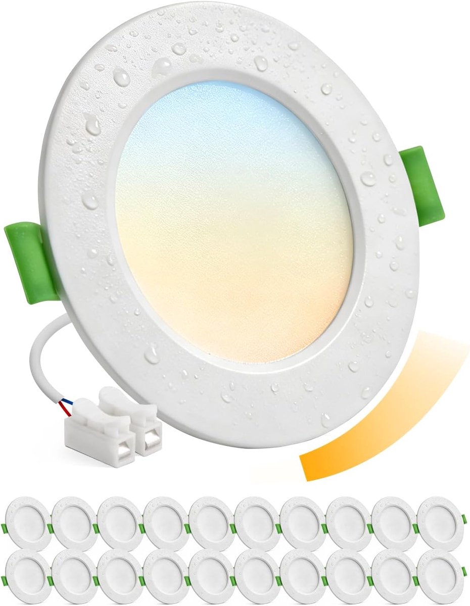 LED Inbouwspots 230V voor Badkamer, Dimbare Plafondspots met een Uitsparing van 68 mm - 80 mm, 5W Downlight, Warm Wit, Neutraal Wit, Koel Wit, IP44 Waterdichte, voor Keuken en Woonkamer, 20-pack