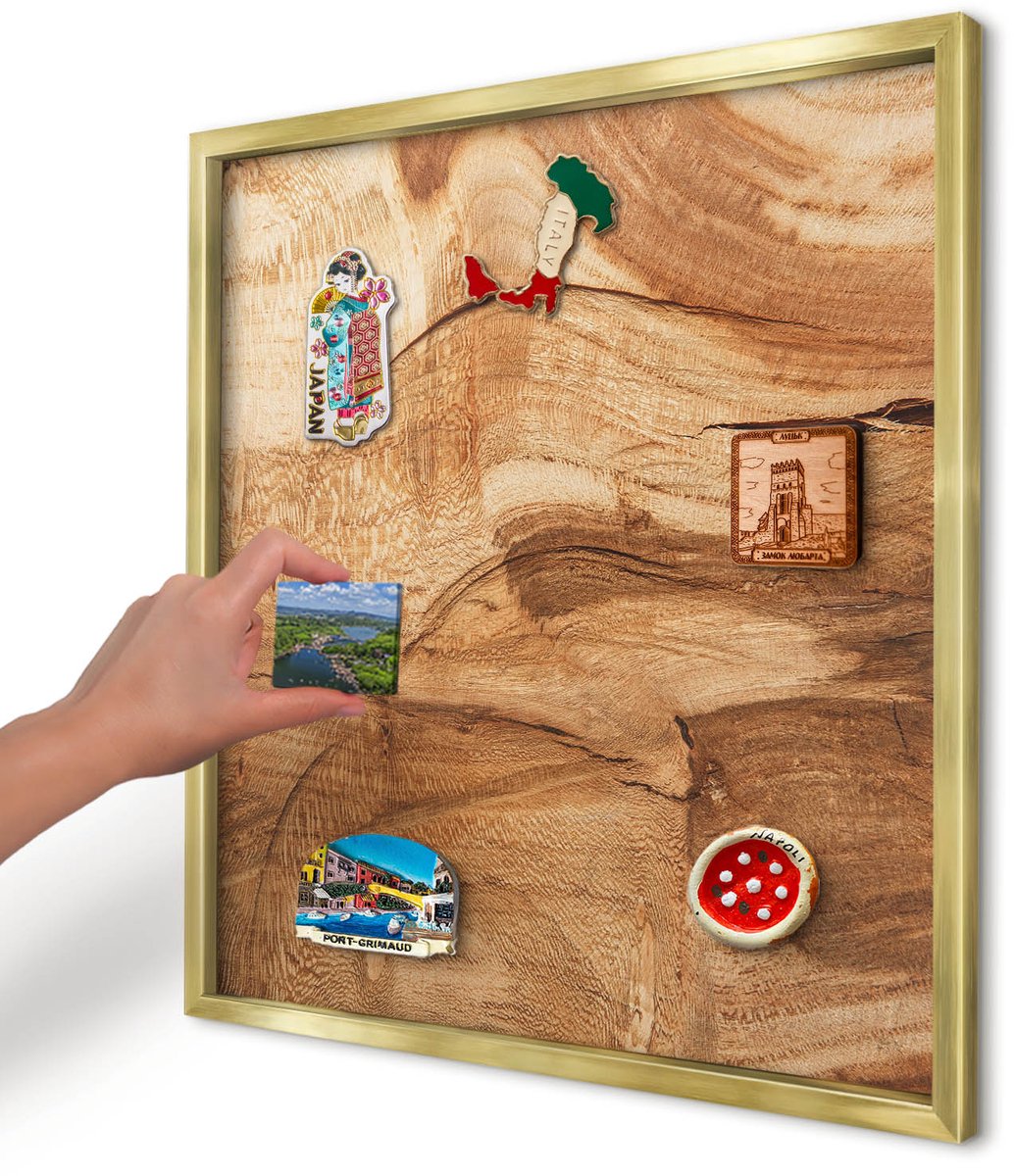 Artprintcave Bruin Magneetbord mit Gouden Frame - 50x50 cm - Natuurlijk Hout Wandbord Magnetisch - Rustiek Notitiebord - Texturen