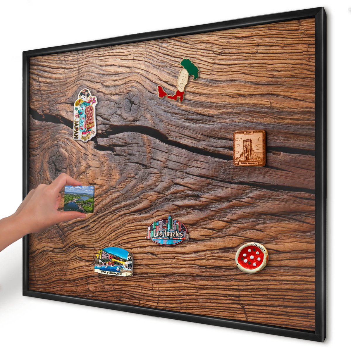 Artprintcave Bruin Magneetbord mit Zwart Frame - 80x60 cm - Houtstructuur Magneetbord Voor Foto's - Rustiek Notitiebord - Texturen