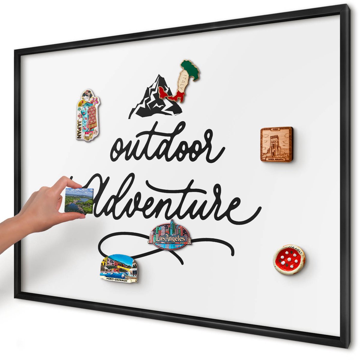 Artprintcave Wit Magneetbord mit Zwart Frame - 100x70 cm - Bergavontuur Magneetbord Voor Keuken - Typografisch Magneet Bord mit Frame - Teksten