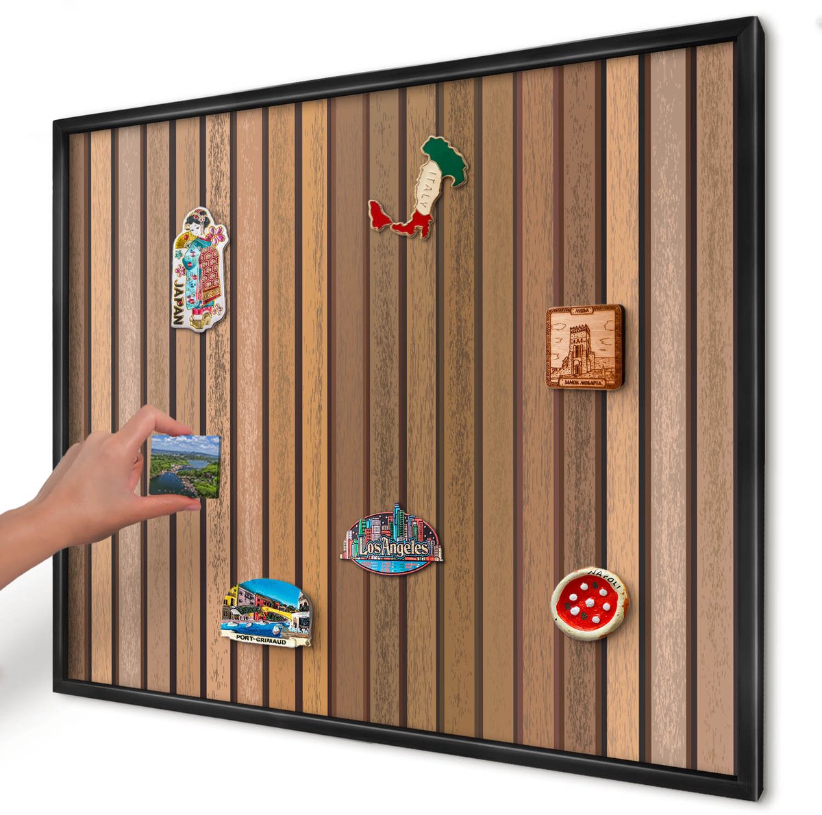 Artprintcave Bruin Magneetbord mit Zwart Frame - 80x60 cm - Warme Riemen Bord Voor Magneten - Rustiek Memobord Keuken - Texturen