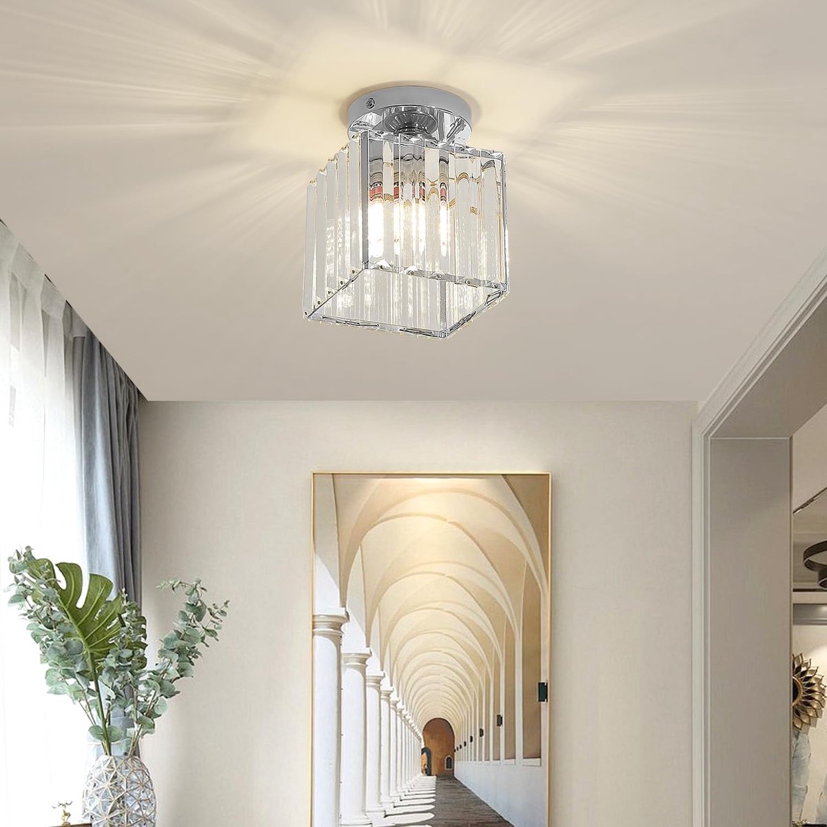 Kristallen Plafondlamp, E27 Mini Kristallen Plafondlamp, Zilveren