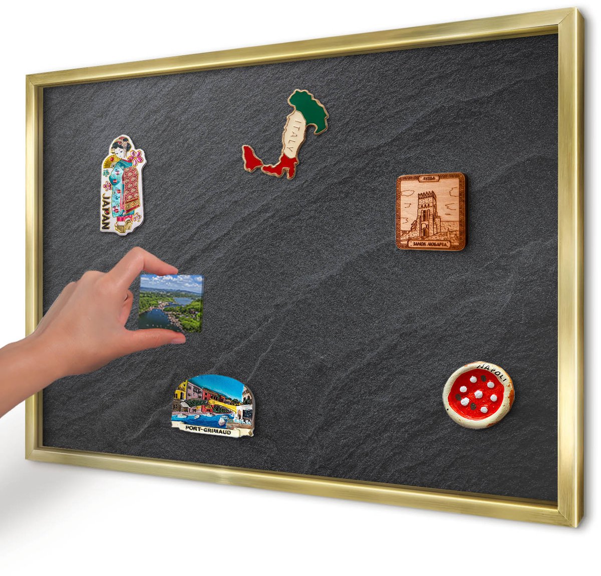 Artprintcave Zwart Magneetbord mit Gouden Frame - 60x40 cm - Grijze Textuur Magnetisch Bord Voor Magneten - Minimalist Memobord Keuken - Texturen