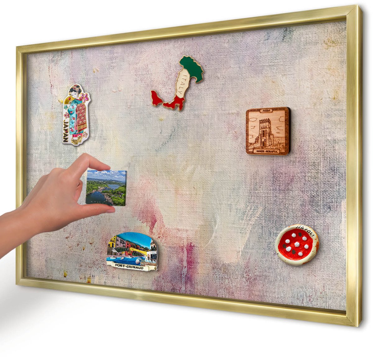 Artprintcave Romig Magneetbord mit Gouden Frame - 60x40 cm - Pastel Abstractie Wandbord Magnetisch - Abstract Magneet Bord mit Frame - Abstractie