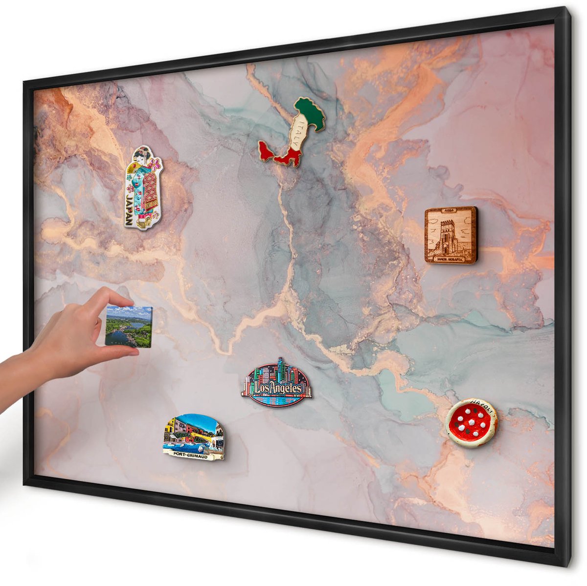 Artprintcave Beige Magneetbord mit Zwart Frame - 100x70 cm - Kleurrijke Abstractie Magnetisch Bord - Abstract Memobord Keuken - Abstractie