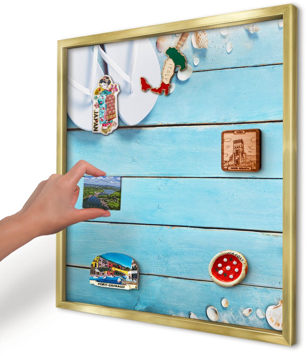 Artprintcave Blauw Magneetbord mit Gouden Frame - 50x50 cm - Vakantierust Notitiebord - Fotografisch Magnetisch Bord - Landschappen