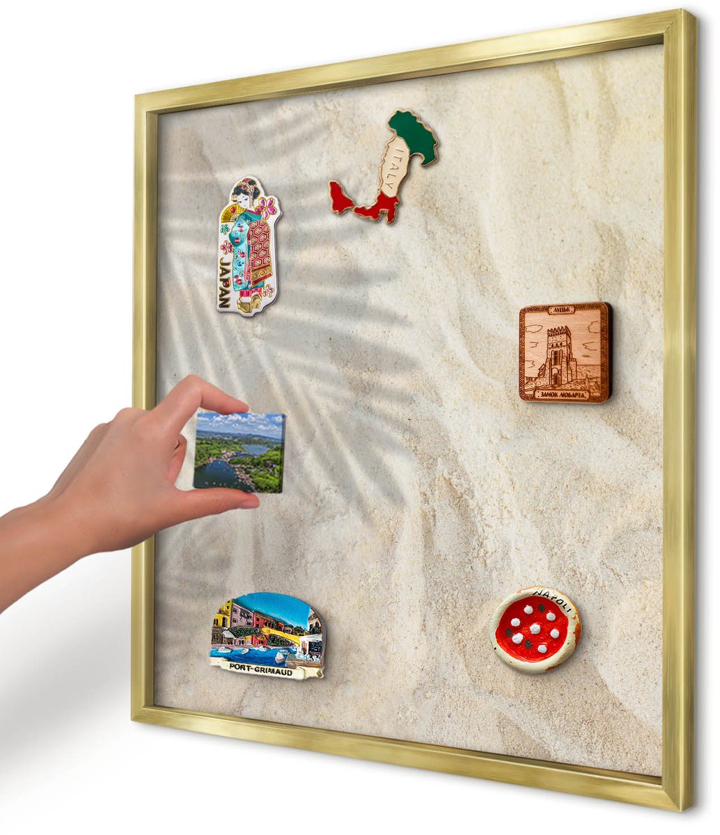 Artprintcave Beige Magneetbord mit Gouden Frame - 50x50 cm - Tropisch Patroon Magneetbord Voor Keuken - Illustratief Magneet Bord mit Frame - Bloemen En Planten