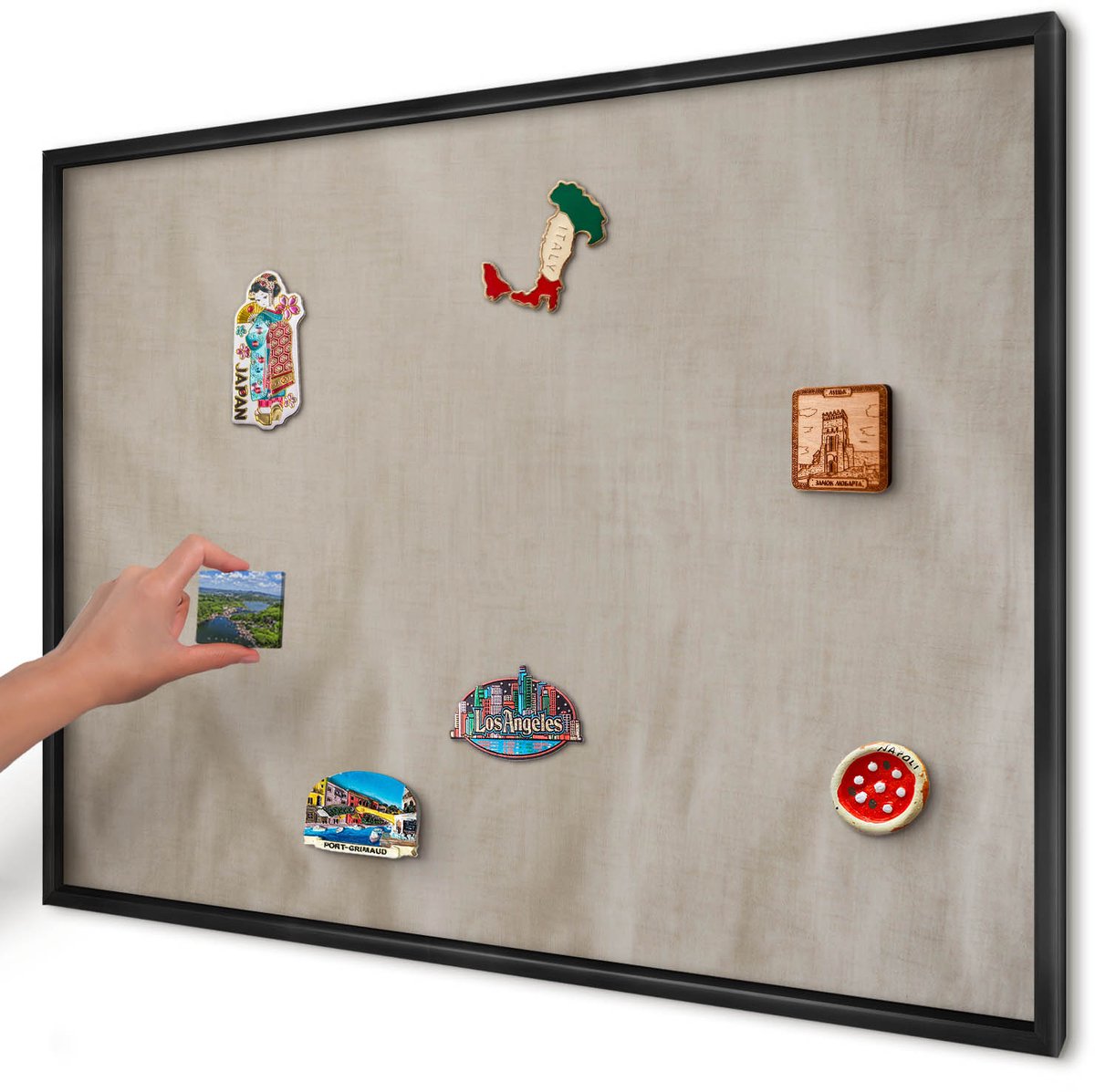 Artprintcave Beige Magneetbord mit Zwart Frame - 100x70 cm - Beige Rustig Magnetisch Bord Voor Magneten - Minimalist Memobord Keuken - Texturen