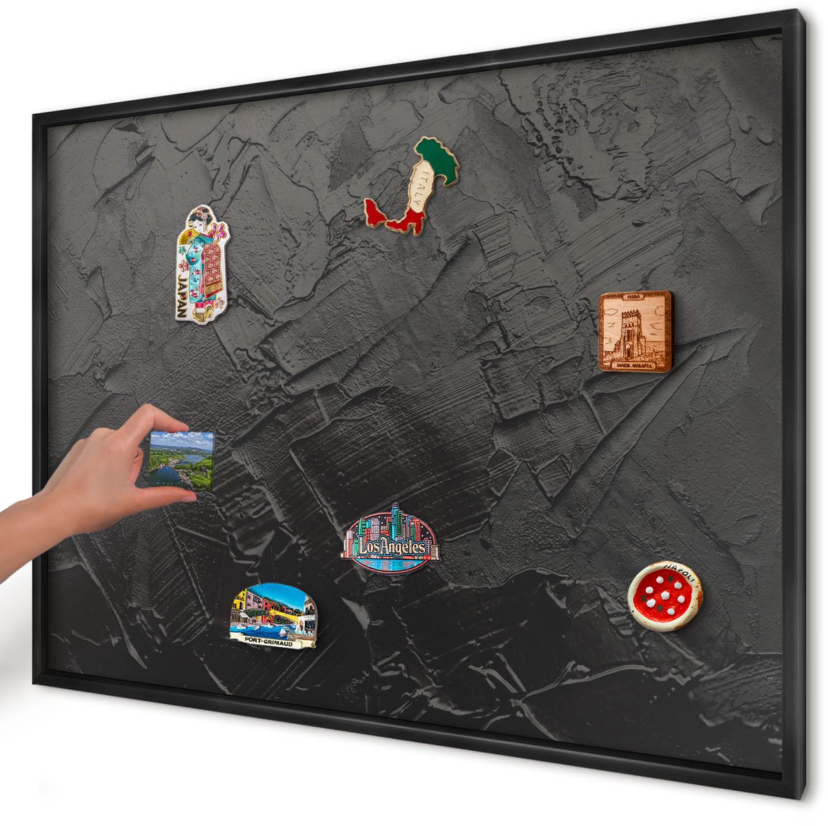 Artprintcave Zwart Magneetbord mit Zwart Frame - 100x70 cm - Gestructureerd Zwart Magnetisch Bord - Abstract Magneet Bord mit Frame - Abstractie