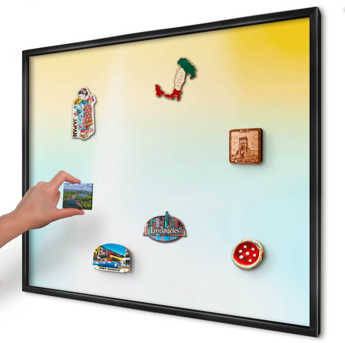 Artprintcave Geel Magneetbord mit Zwart Frame - 80x60 cm - Pastel Ontspanning Magnetisch Bord - Abstract Magneet Bord mit Frame - Achtergronden En Patronen