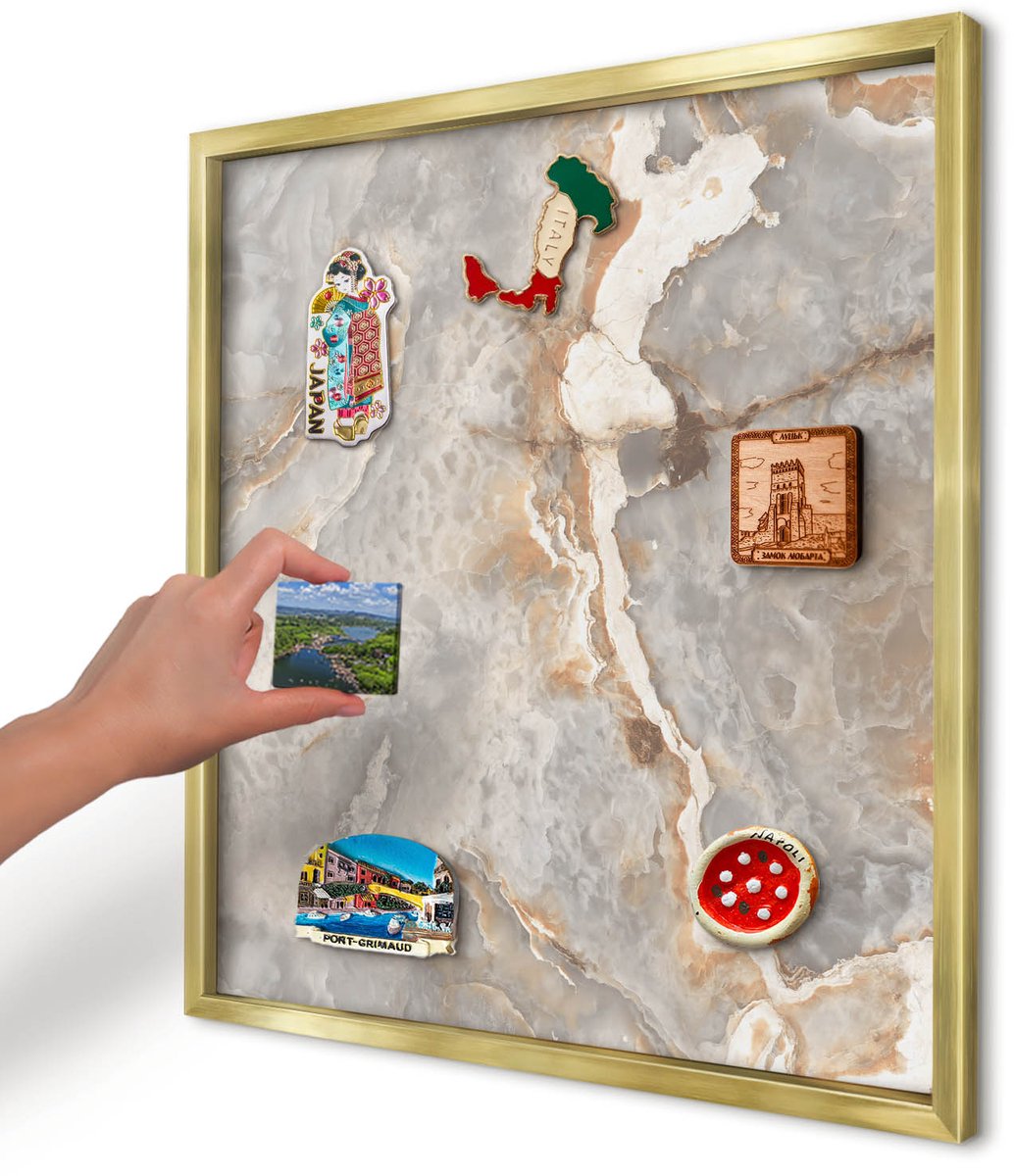 Artprintcave Grijs Magneetbord mit Gouden Frame - 50x50 cm - Marmeren Elegantie Magneetbord Voor Foto's - Modern Magnetisch Bord - Texturen