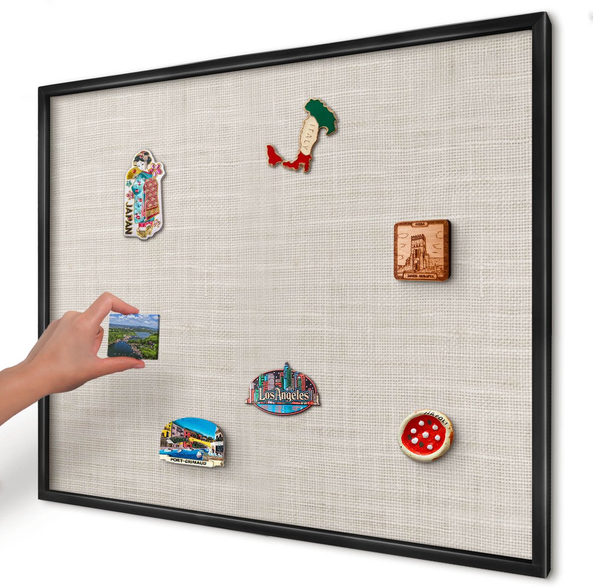 Artprintcave Beige Magneetbord mit Zwart Frame - 80x60 cm - Subtiele Elegantie Magneet Bord mit Frame - Scandinavisch Memobord Keuken - Texturen