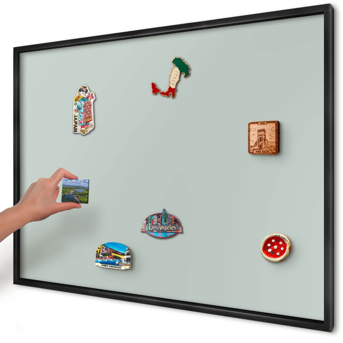 Artprintcave Groente Magneetbord mit Zwart Frame - 100x70 cm - Lichte Munt Memobord Keuken - Minimalist Magneetbord Voor Foto's - Achtergronden En Patronen