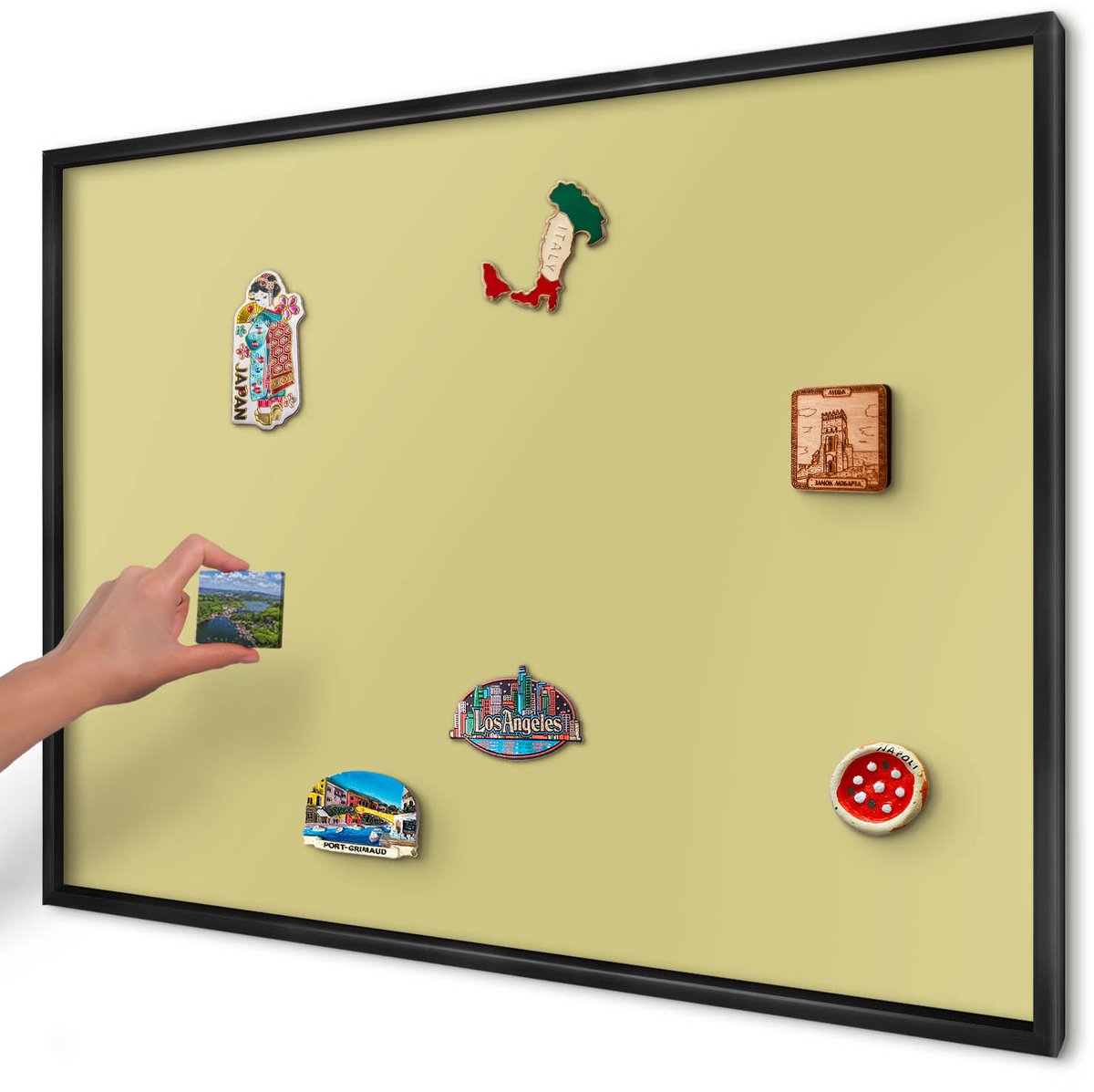 Artprintcave Geel Magneetbord mit Zwart Frame - 100x70 cm - Lichte Mosterd Bord Voor Magneten - Minimalist Notitiebord - Achtergronden En Patronen