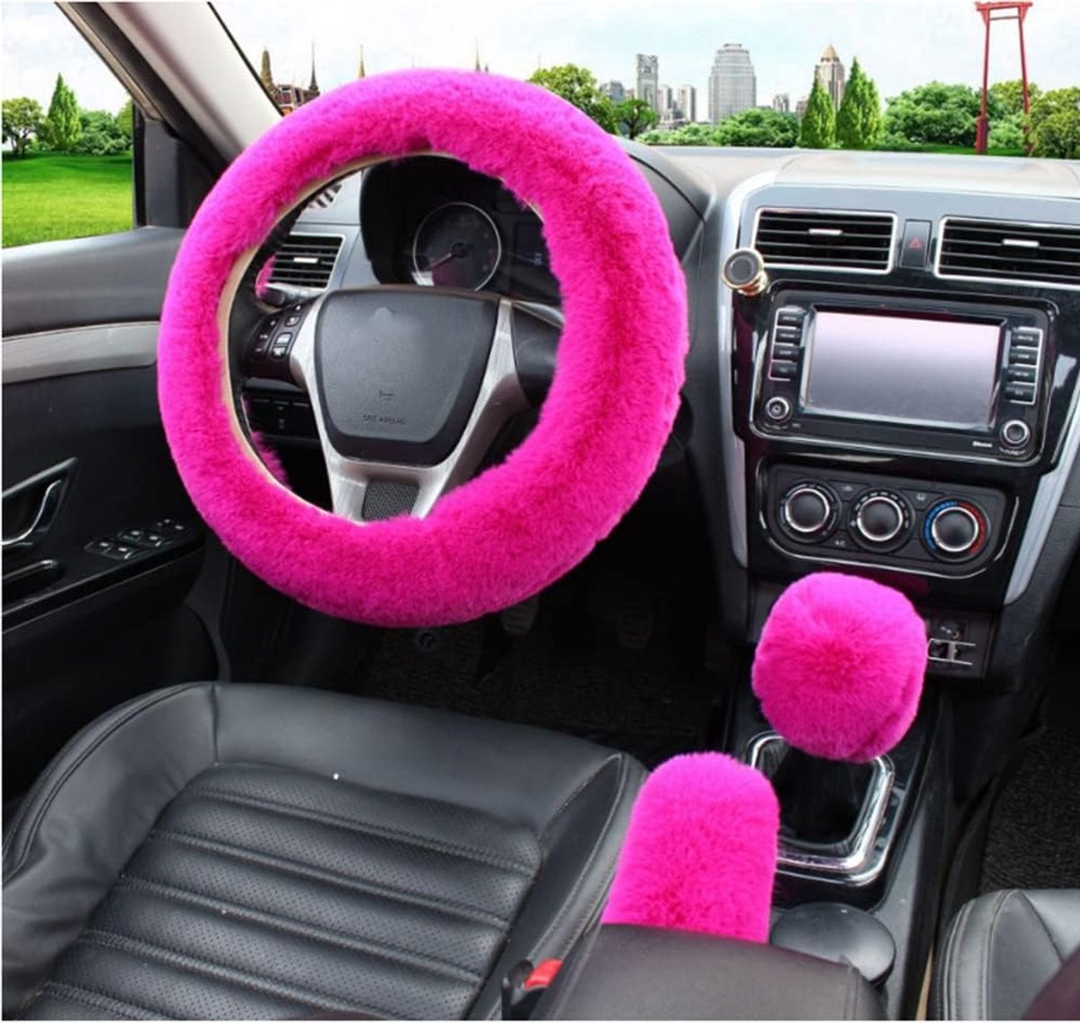SnelShoppen - Pack van 3 Auto Stuurwielhoezen Universeel Anti-Slip Winter Bont Warm Pluche Stuurwielcover Stuurwielbeschermer Auto Accessoires Set 36-