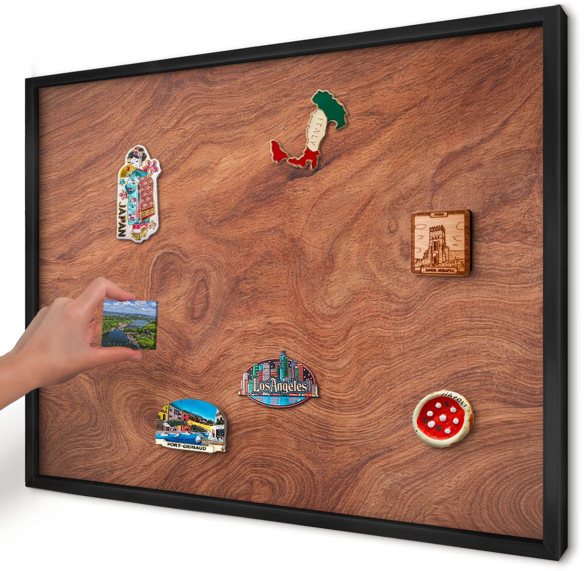Artprintcave Bruin Magneetbord mit Zwart Frame - 70x50 cm - Houtnerf Magnetische Organizer - Rustiek Magnetisch Bord - Texturen