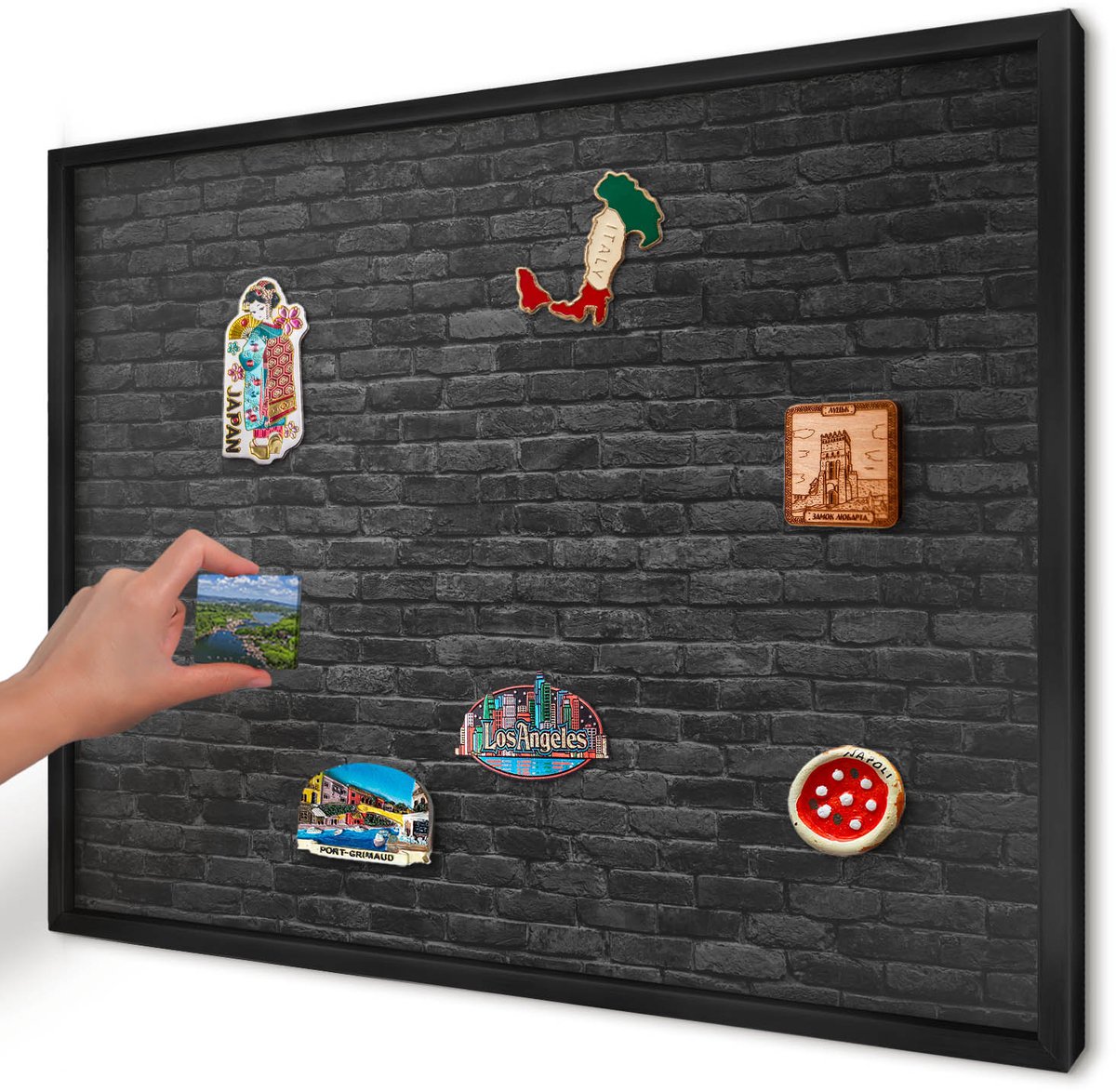 Artprintcave Zwart Magneetbord mit Zwart Frame - 70x50 cm - Bakstenen Muur Magneet Bord mit Frame - Industrieel/Loft Wandbord Magnetisch - Texturen