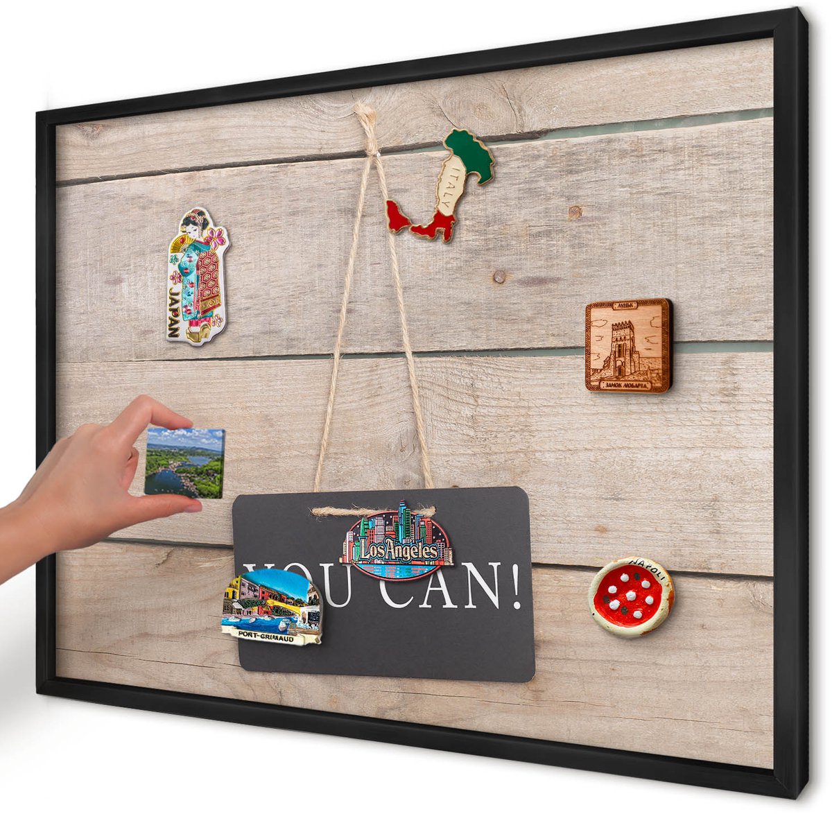 Artprintcave Beige Magneetbord mit Zwart Frame - 70x50 cm - Motivatie Elke Dag Magneetbord Voor Keuken - Rustiek Magnetisch Bord Voor Magneten - Teksten