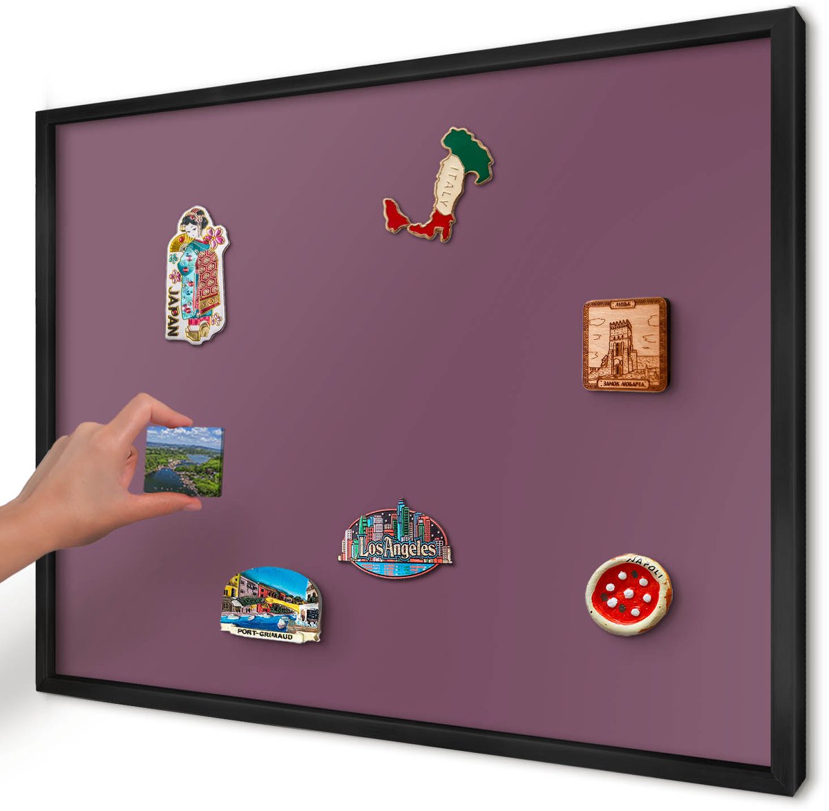 Artprintcave Bordeaux Magneetbord mit Zwart Frame - 70x50 cm - Paarse Kleur Notitiebord - Minimalist Bord Voor Magneten - Achtergronden En Patronen