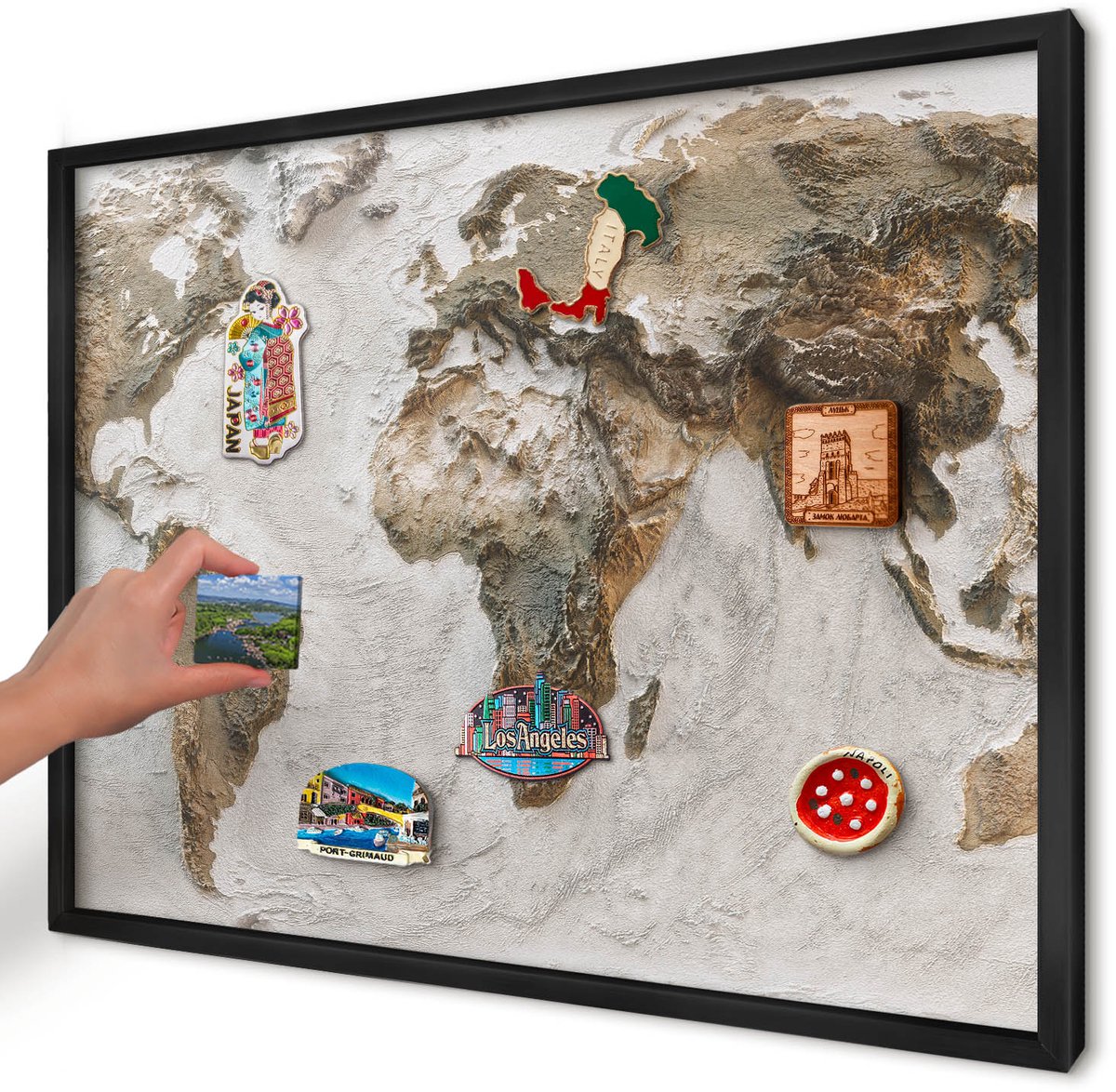 Artprintcave Beige Magneetbord mit Zwart Frame - 70x50 cm - Reliëfkaart Magneetbord Voor Keuken - Realistisch Magneet Bord mit Frame - Kaarten